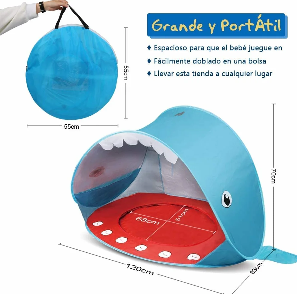 Opret Tienda Playa Bebe Pop-up Piscina Niños Carpa Plegable Portátil Anti UV 50+ Protector Solar, Azul