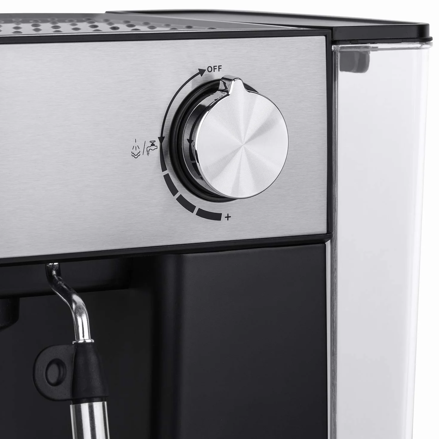 KFX32 Maquina de Café Espresso Programable, 15 Tazas, Depósito de 1.6 litros, Presión Bomba 20 Bares, Brazo Doble Salida, Vaporizador, Superficie Calientatazas, Acero Inoxidable, Plata