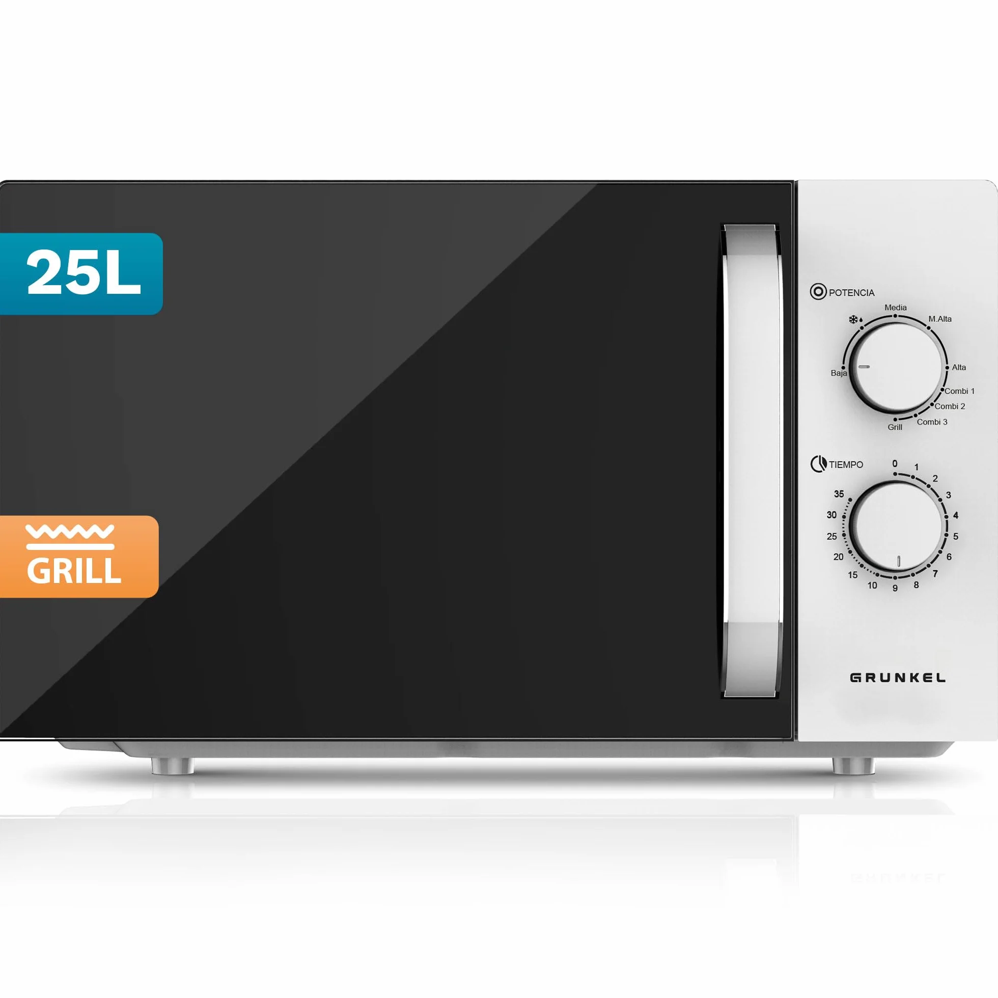 Microondas con Grill de 25 Litros, 850W +1000W Grill, 5 Niveles de Potencia, 3 Modos Combinados, Temporizador 30 min