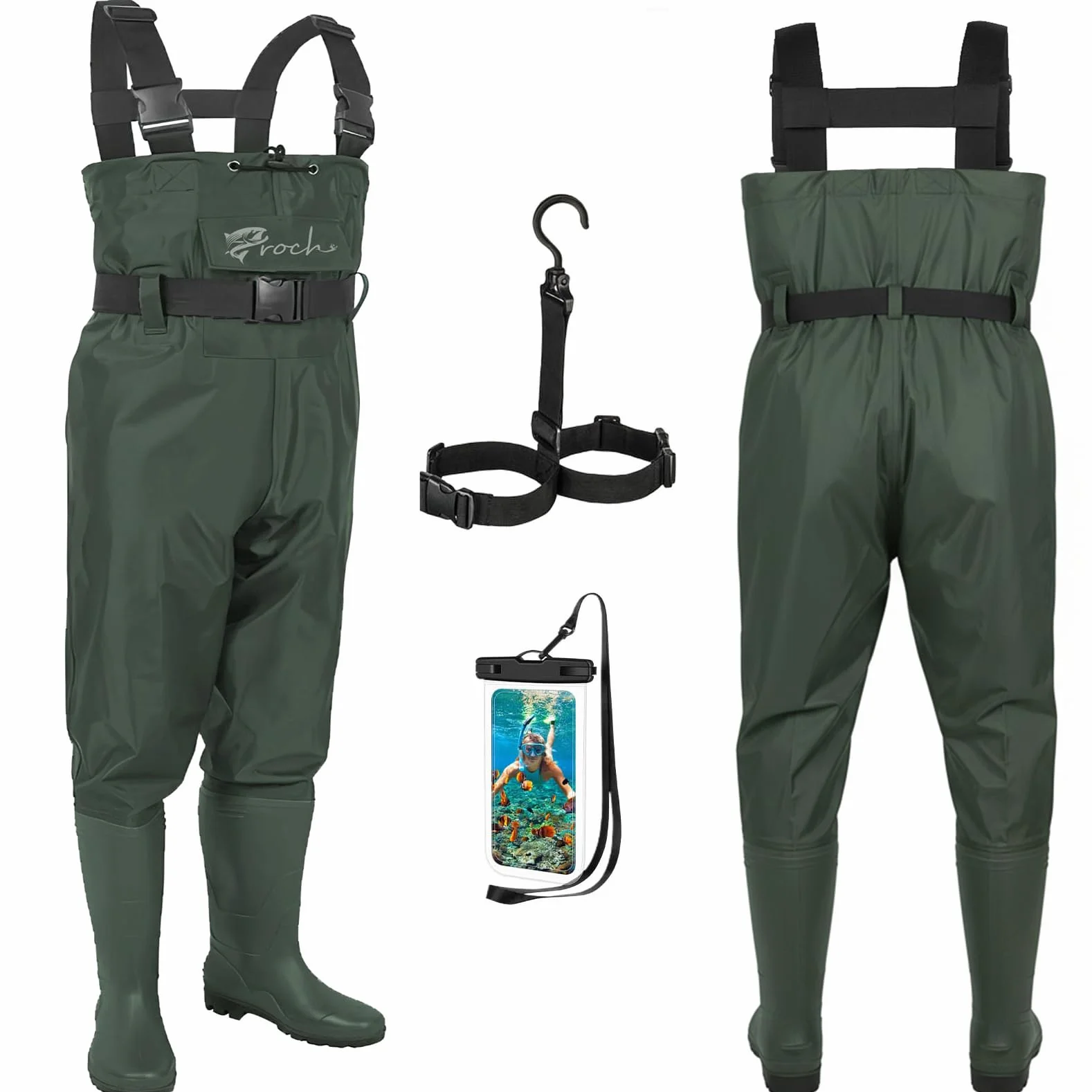 Croch Pantalones de vadeo para hombre y mujer, resistentes al agua, con botas de vadeo de PVC, con botas de goma, talla 38-47, antideslizantes y resistentes, ideales para pesca, caza y exteriores