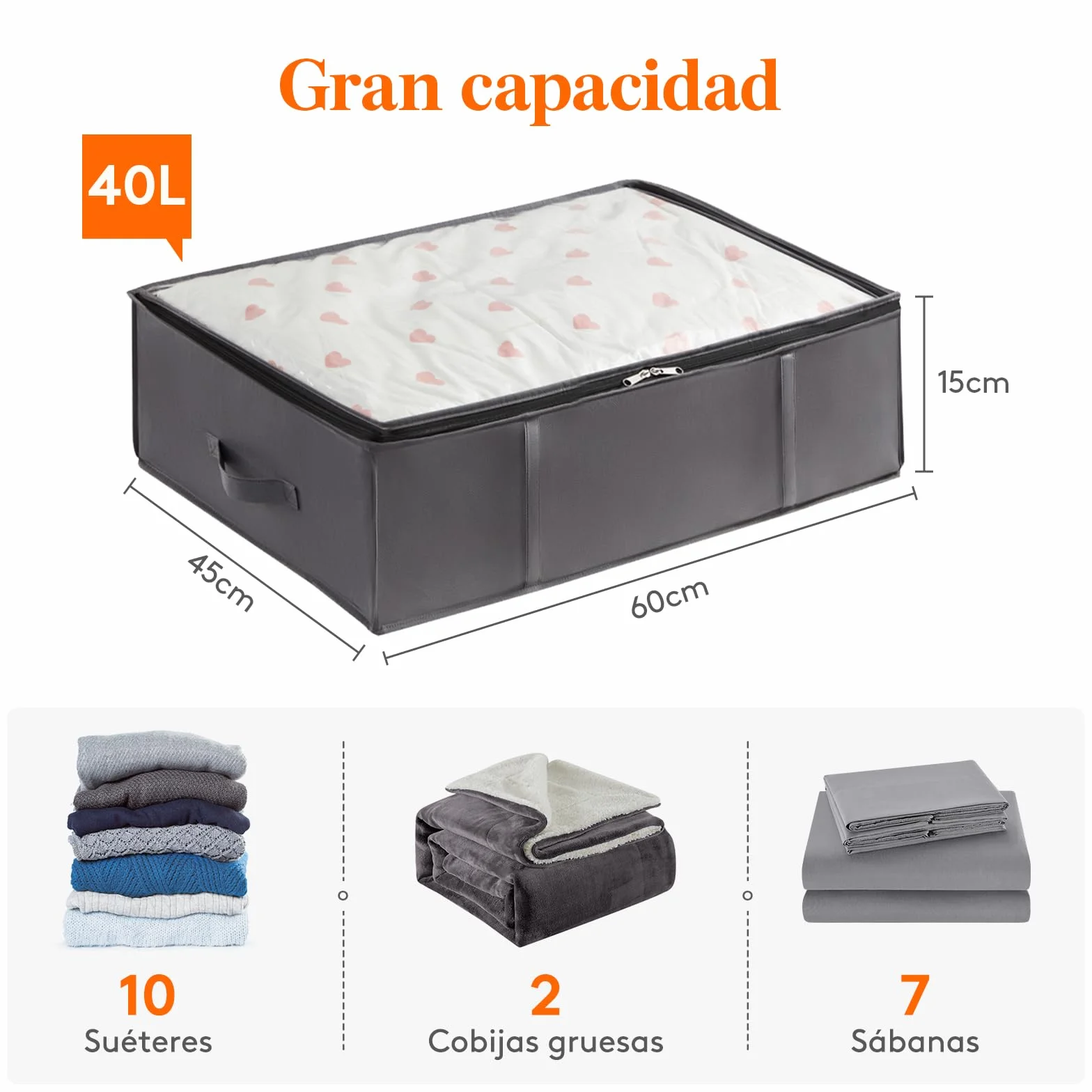 Lifewit 4 Piezas 40L Bolsas para Guardar Ropa Bajo la Cama, Cajas Almacenaje para Mantas, Gran Capacidad con Asas Reforzadas, Organizador Armario para Mantas, Hojas, Gris