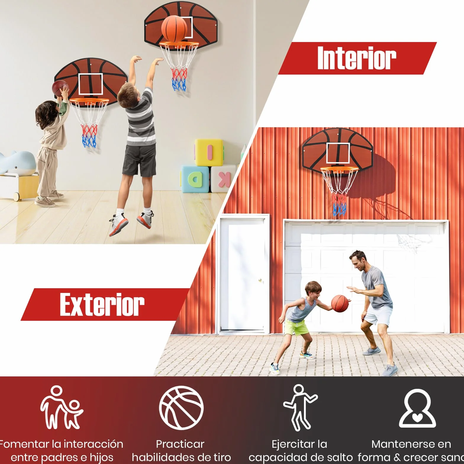 GOPLUS Canasta Baloncesto Montada en la Pared, Tablero con Red, 66x44.5cm
