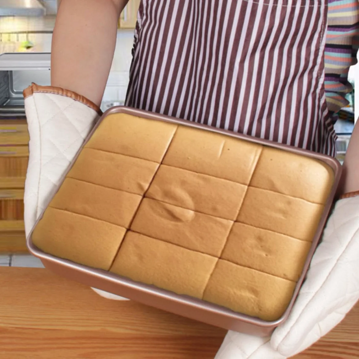 Set de 3 Moldes Rectangulares de Acero al Carbono Dorado para Hornear, Bandejas Fáciles de Usar y Convenientes para Pasteles y Fiestas de Alimentos