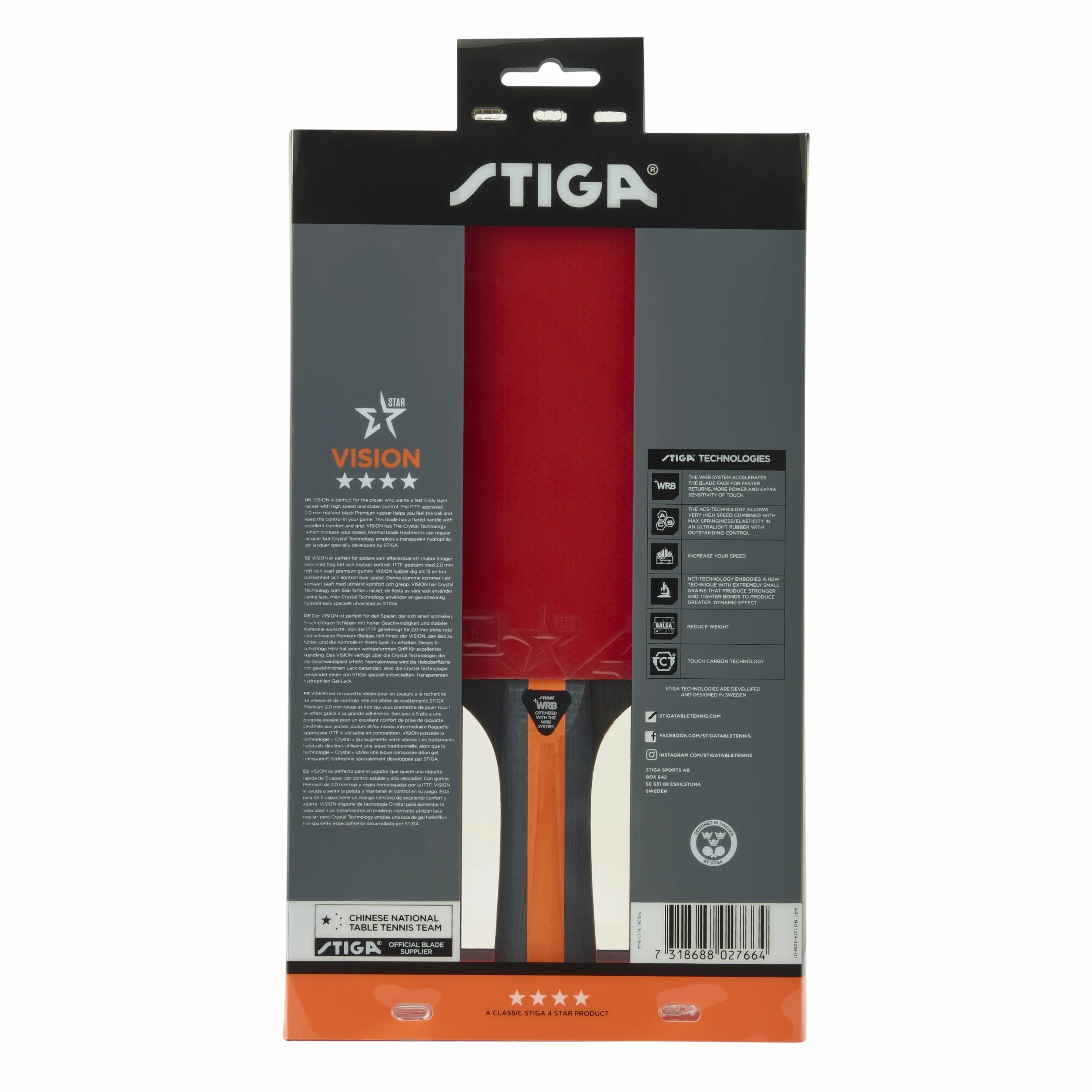 STIGA Vision 4-Star Table Tennis Racket ITTF Approved Crystal Technology High-Speed Control Spin