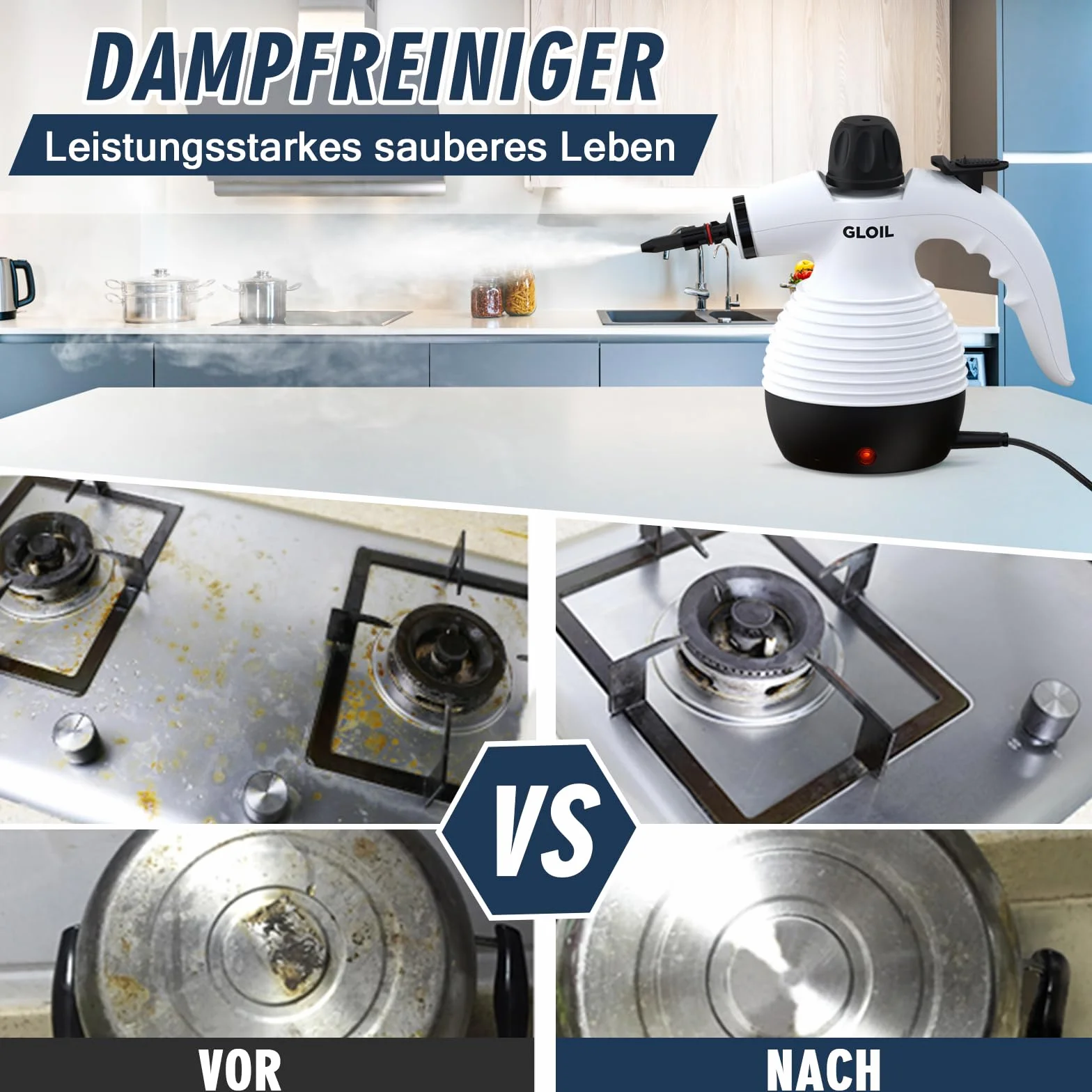 Vaporeta de Limpieza, Limpiador de vapor para todo, portátil multiusos Steam Cleaner con 10 accesorios para alfombras, cortinas, sofás, cocinas y baños. (Black)