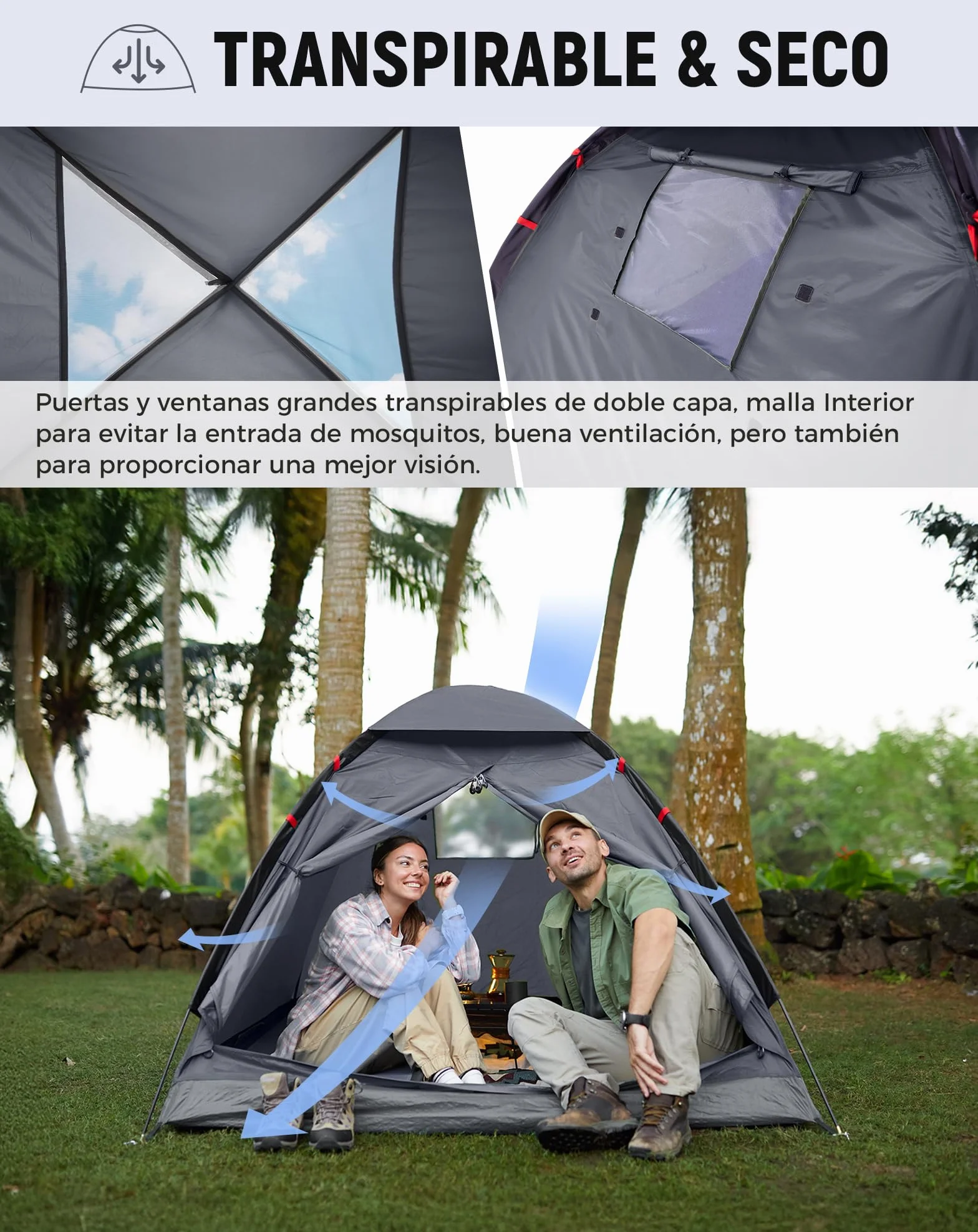 KingCamp Tienda de Campaña 2-3 Personas Impermeable 3000mm Ultraligera 210x180x130cm