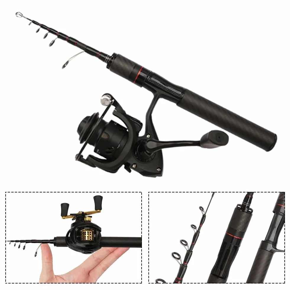 Mini caña de pescar 150 cm carbono alta sensibilidad agarre cómodo pesca costera