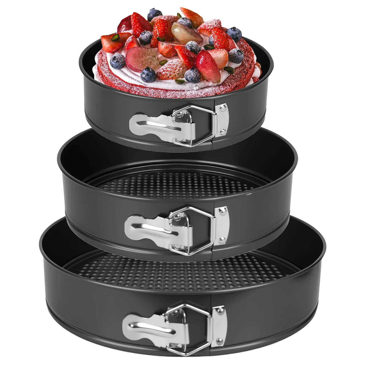 YXHZVON 3 Piezas Moldes para Pasteles Redondos, Molde para Pasteles Redondo de 18/20/22 cm, Juego de Moldes Antiadherentes de Acero Inoxidable para Repostería, Pasteles de Mousse (Negro)