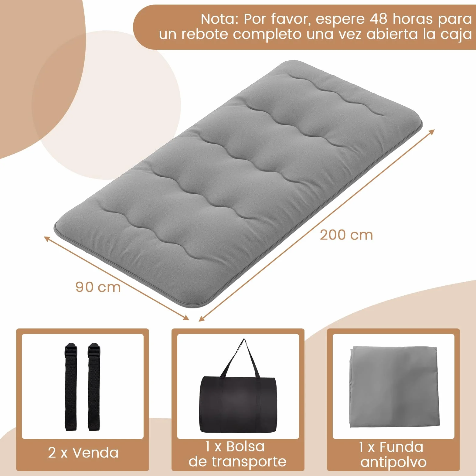 GOPLUS Colchón Futón Japonés 1/2 Personas, Colchoneta Plegable y Portátil con Bolsa de Transporte, Tapete de Tatami para Camping Viaje (Gris,200 x 90 cm)