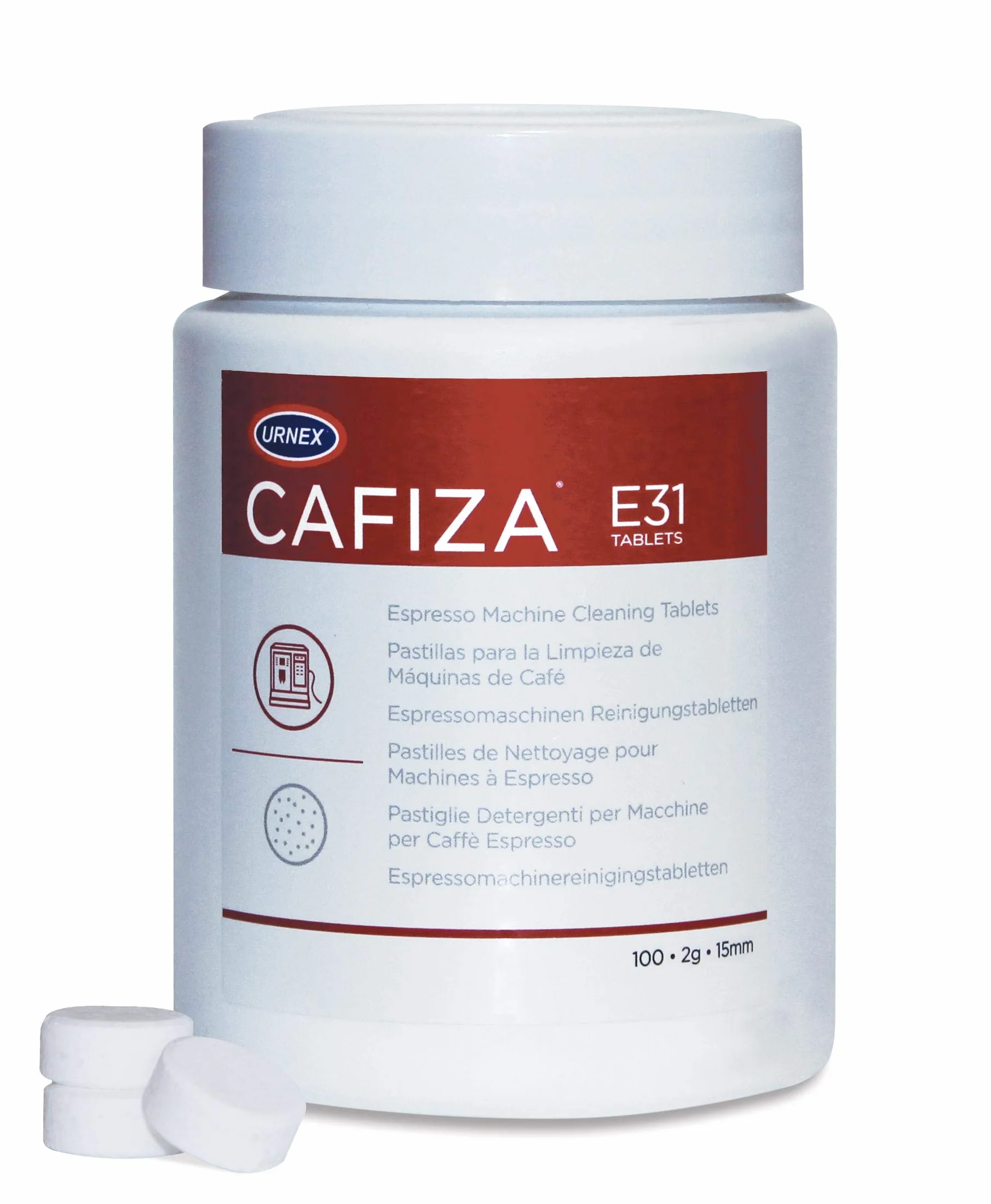 Urnex CX503 Cafiza - Pastillas de limpieza para cafetera, 100 x 1,2 g, acrílico