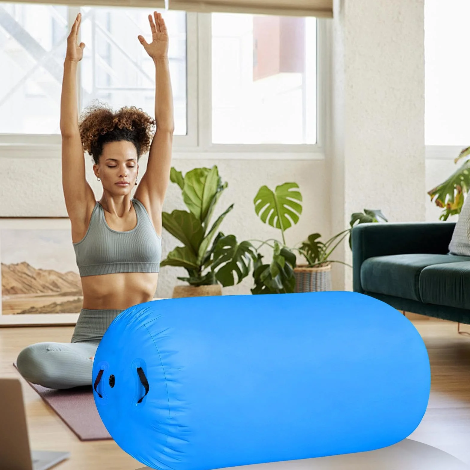 Rodillo inflable de gimnasia con bomba para entrenamiento de equilibrio y yoga