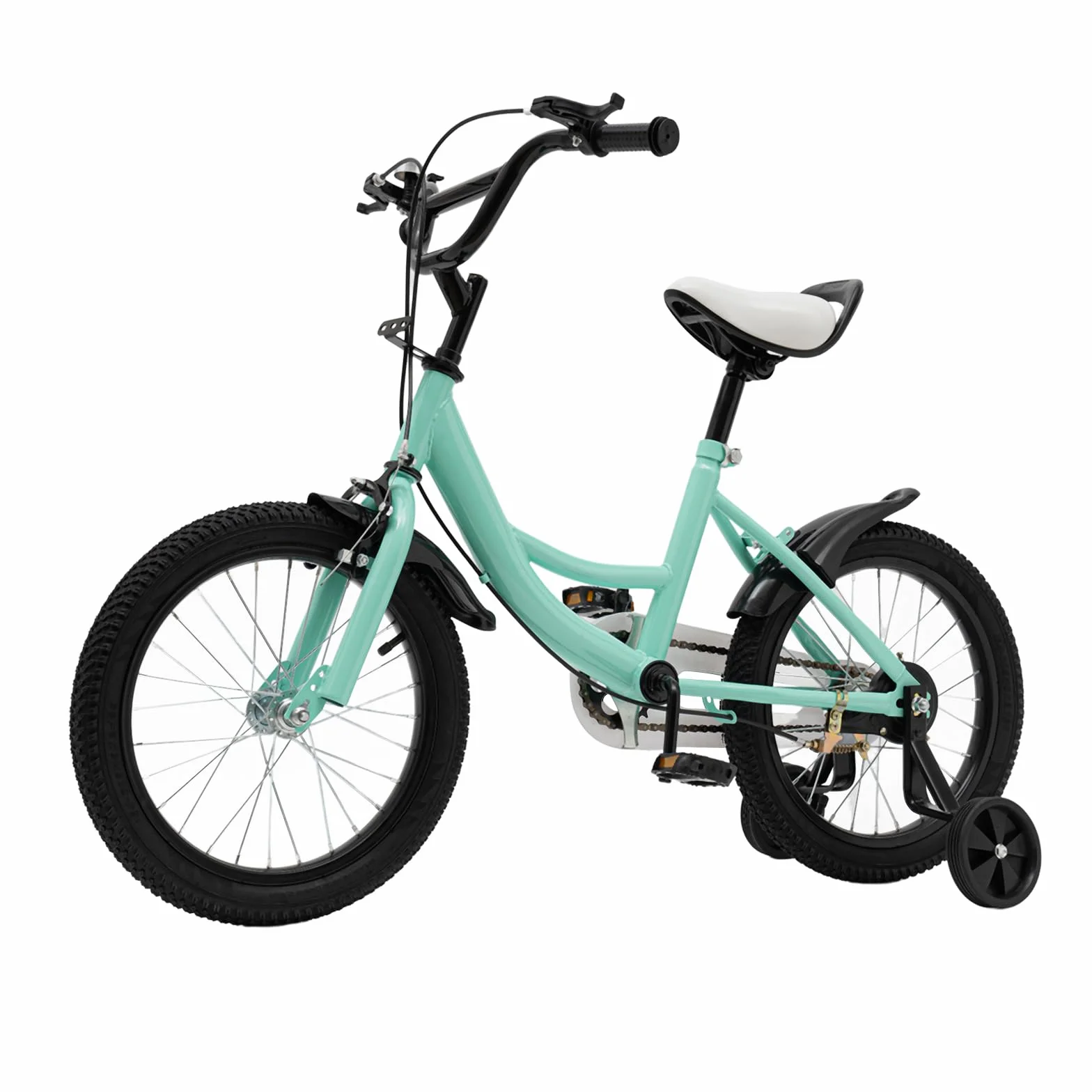 Bicicleta infantil 16 pulgadas con ruedas estabilizadoras para niños niñas 5-8 años sillín manillar ajustable doble freno guardabarros timbre