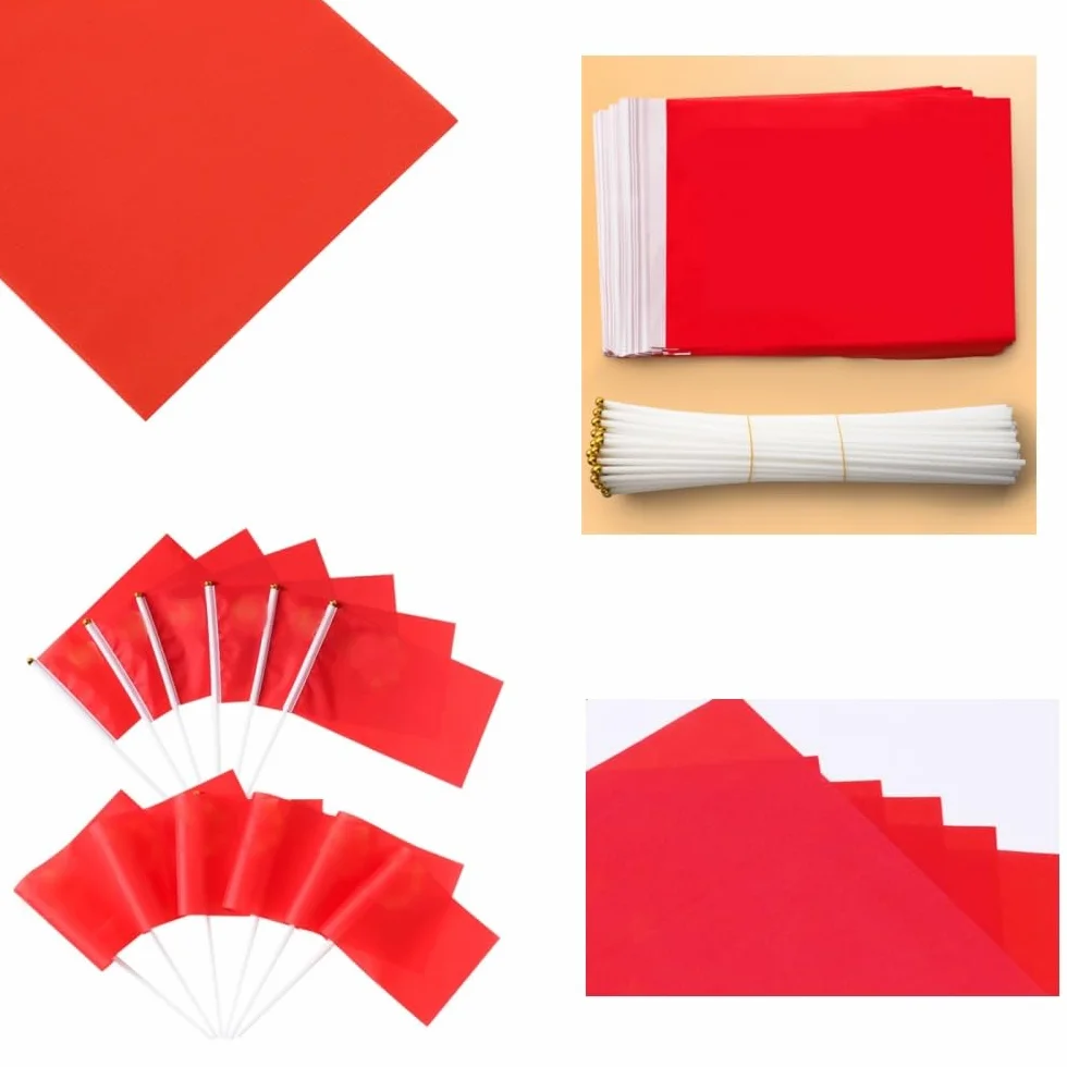 Banderas de mano pequeñas 14x21 cm rojas con varilla y punta de lanza para eventos deportivos