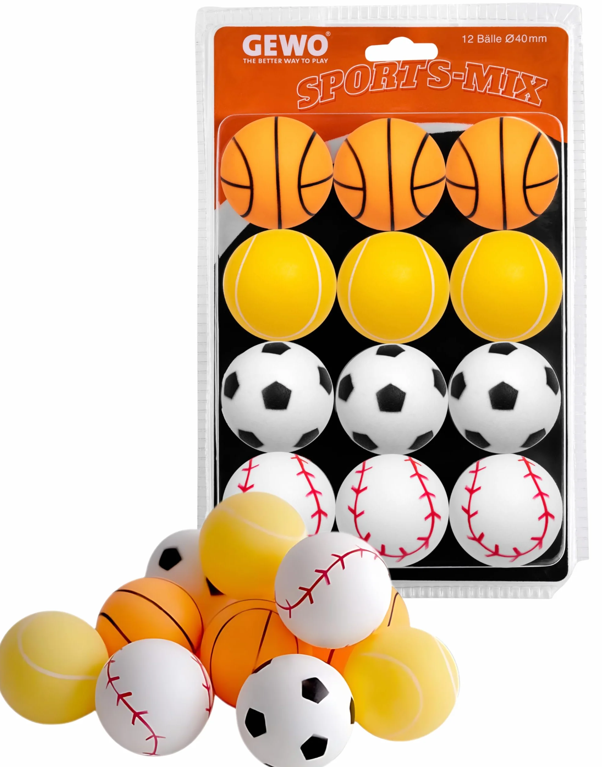 GEWO Pelotas de Tenis de Mesa 40+ 12 Unidades Coloridas 40mm Deportivo