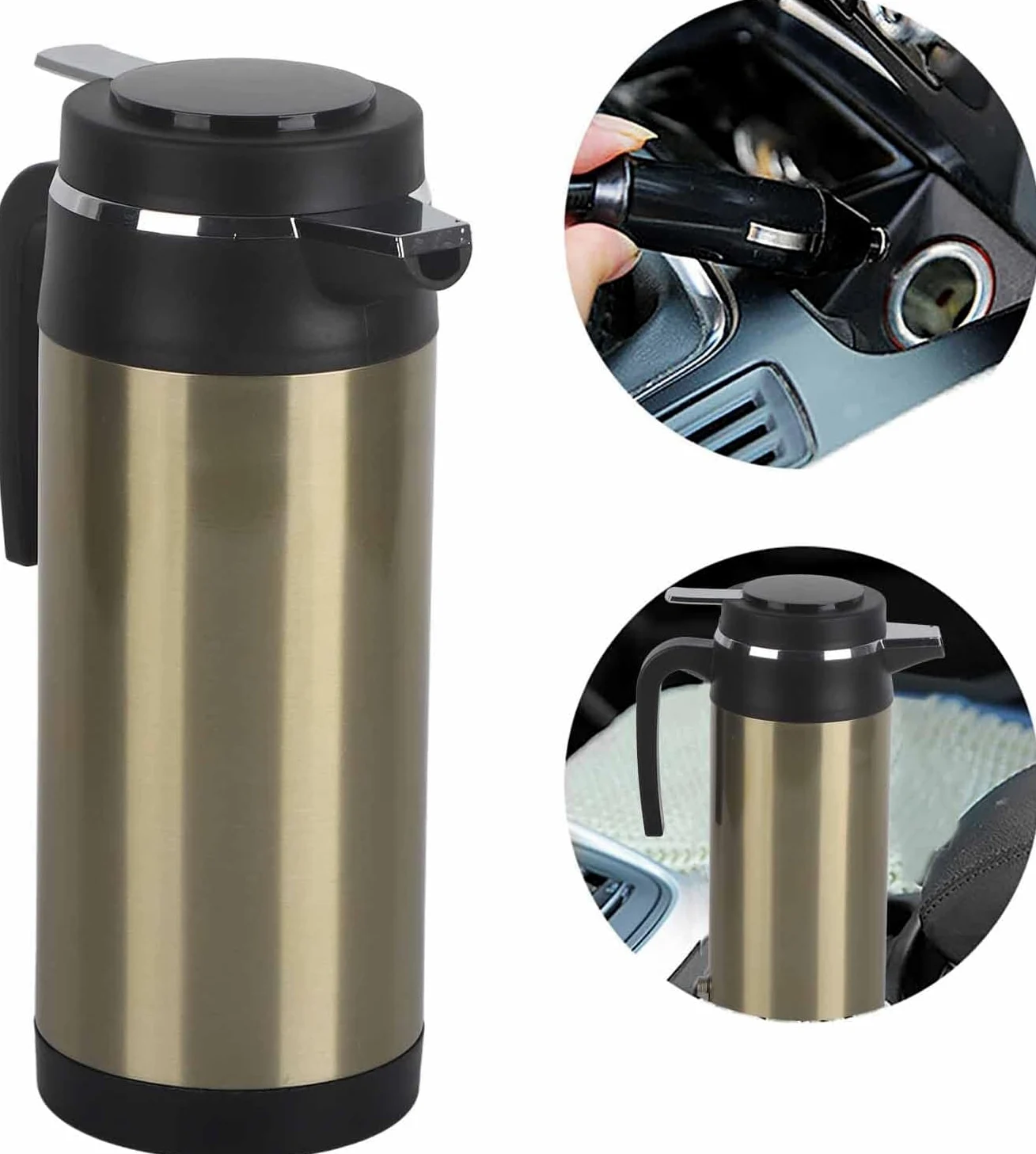 Termos eléctricos, 1200ML 12V / 24V Hervidor eléctrico de acero inoxidable en el coche Termos de viaje Botella de agua de calefacción(Plata) for termo cafe electrico,hervidor de agua para camion,calen