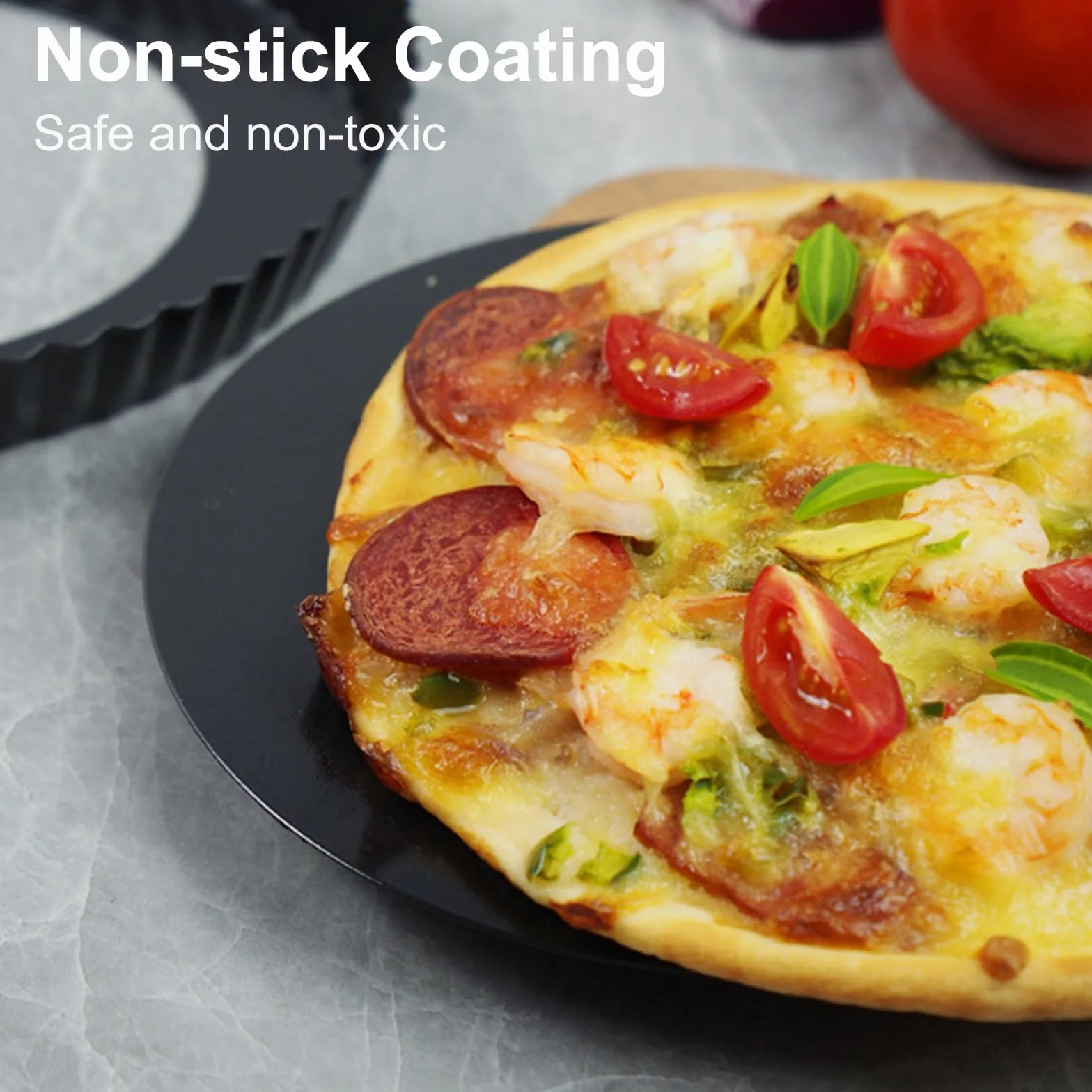 22cm×3cm quiche pan, sartén redondo para tarta con base elevadora, bordes ondulados Base antiadherente para pastel Forma trasera