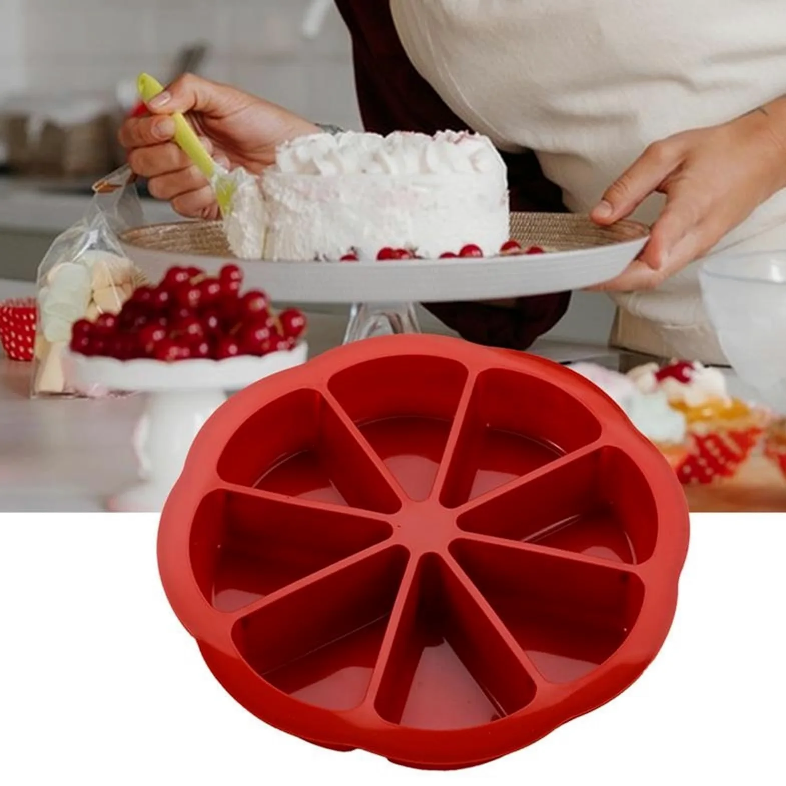 2 moldes de silicona for hornear pasteles con 8 rejillas y forma triangular for pan maíz para Pasteles(Red)