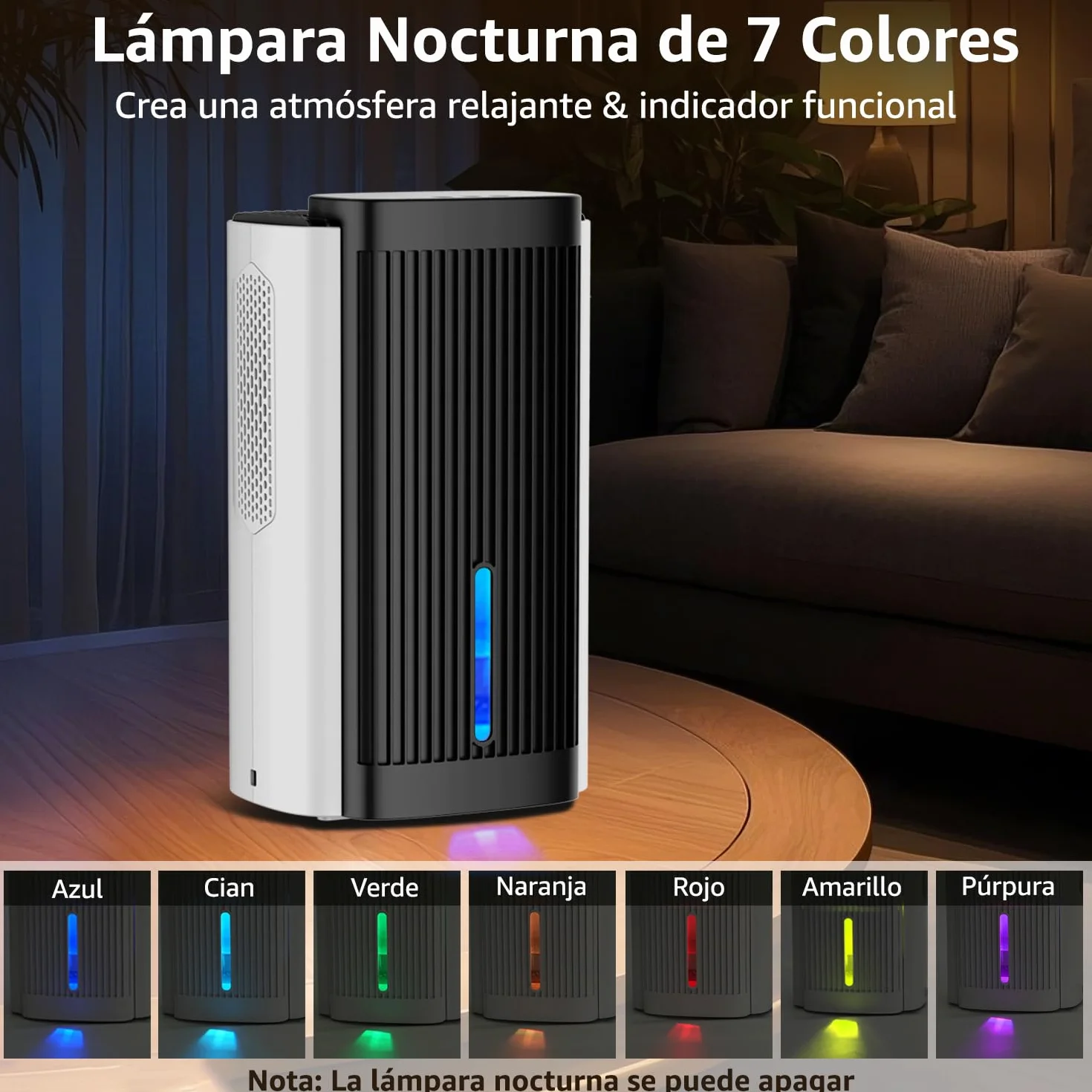 Deshumidificador Eléctrico 1,1 L – Deshumidificador Silencioso < 28 dB con Apagado Automático, Modo Sueño & Luz Nocturna, para Hogar, Baño y Sótano (blanco y negro)