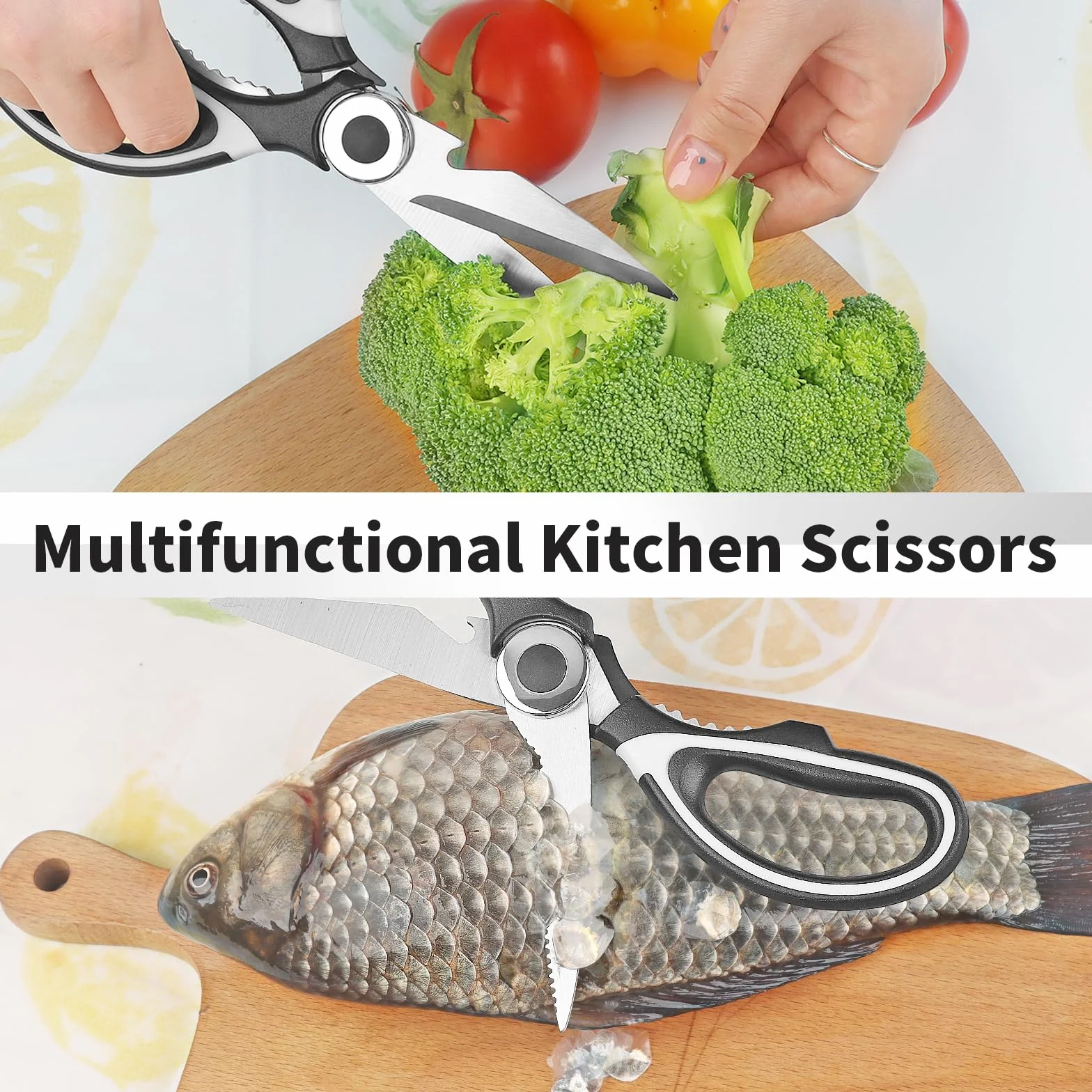 Tijeras de cocina, multiusos, resistentes, cuchillas de acero inoxidable, rojo, negro y naranja, juego de 3