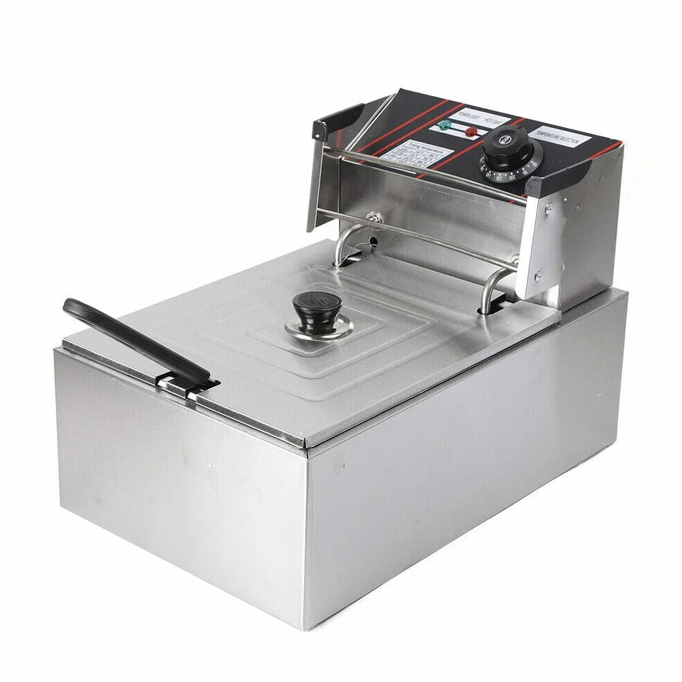 Freidora eléctrica de 2500 W, 6 L, con cestas y tapa, freidora eléctrica, rango de temperatura de 60 – 200 ℃ en restaurantes, centros comerciales