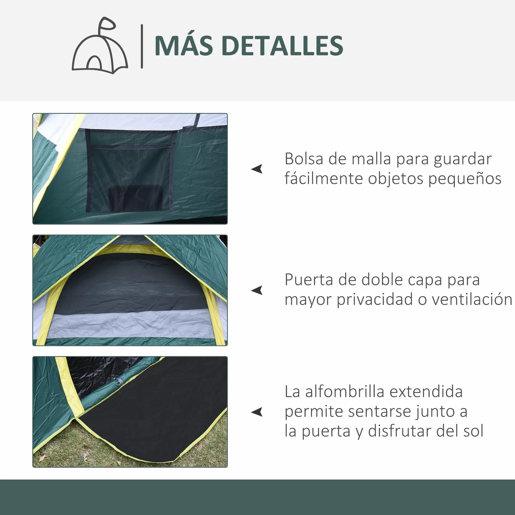 Outsunny Tienda de Campaña Pop-up 3 Personas Impermeable 1000 mm Plegable 205x195x135 cm Verde