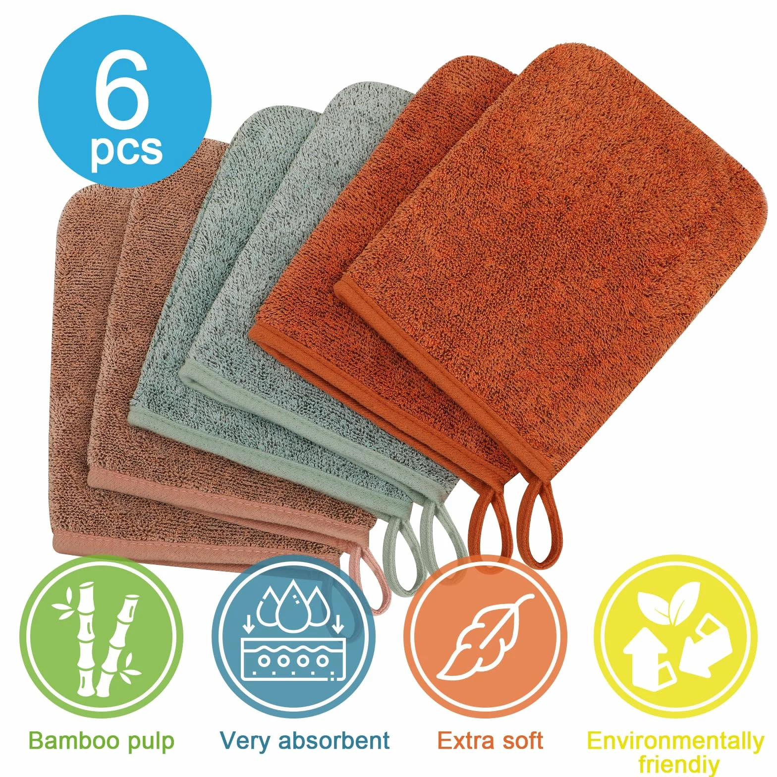 6 Piezas Manoplas Baño Toallas Baño Toalla Facial Toalla Cara Toalla Microfibra Toallas Lavabo Esponja Bebe Recien Nacido Toalla Desmaquillante Reutilizable Limpieza Facial 15x21cm Franela-A