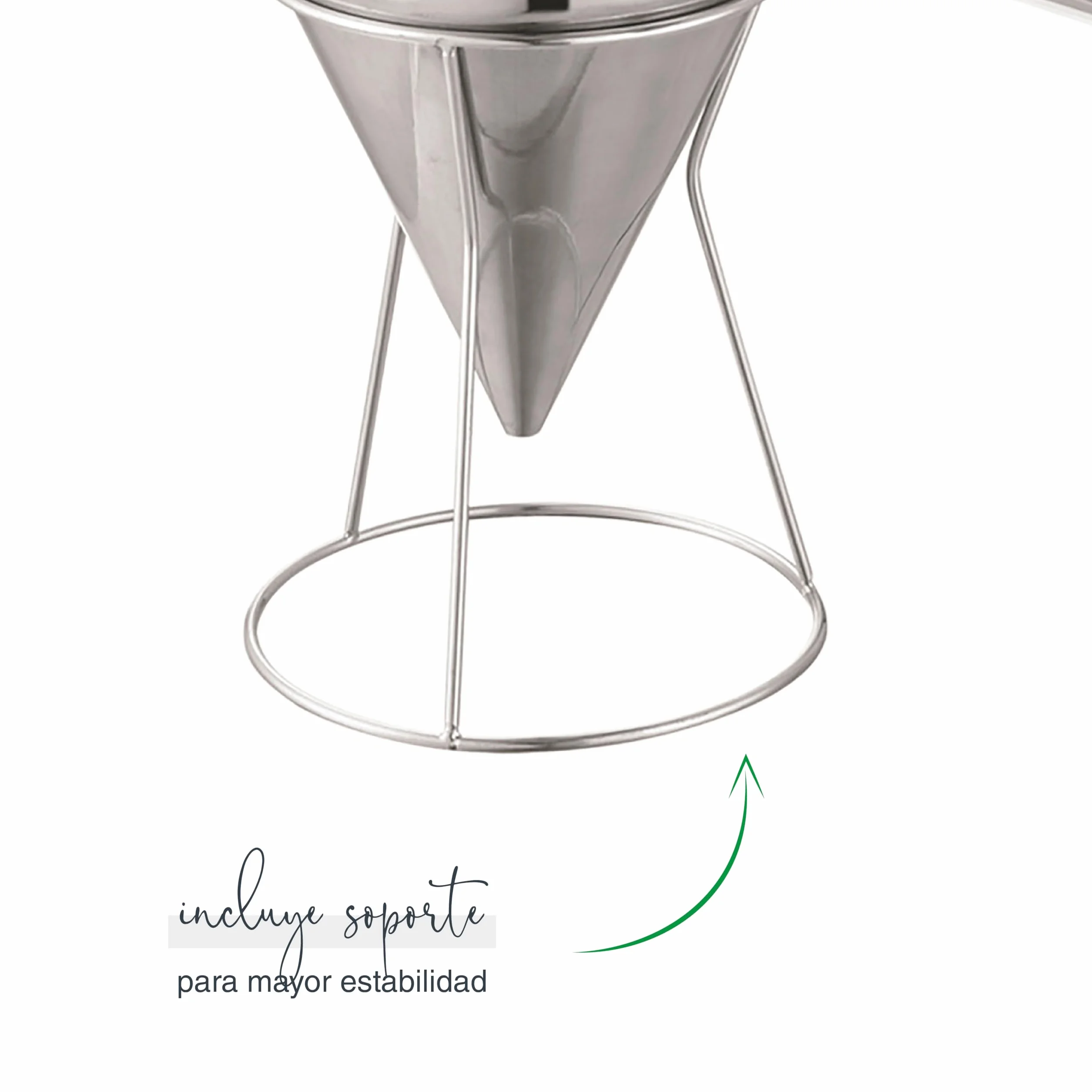 Lacor - 67151 - Embudo Dosificador, Ideal para Rellenar o Decorar, Acero inoxidable 18/10, Mango Ergonómico, Boquilla de Salida 8 mm, Capacidad 1.25 Litros, Apto para el Lavavajillas, Incluye Soporte