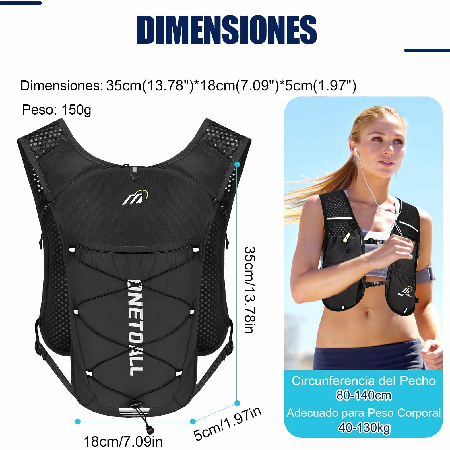 Chaleco Running Hombre Mujer Ligero Mochila Hidratacion Trail Running con Bolsa Agua 2L y Botella 500ml