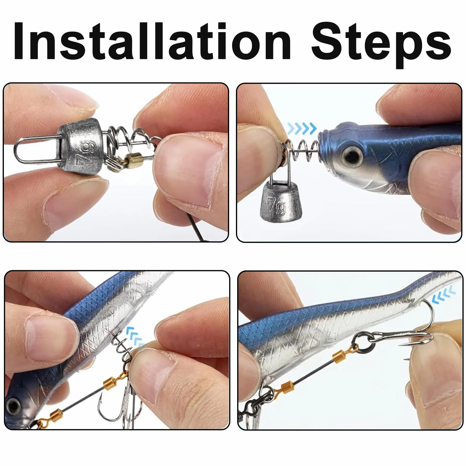 Anzuelos Triple de Pesca 3 Piezas con Pesas Intercambiables 5-20g para Señuelos Blandos 10-18cm