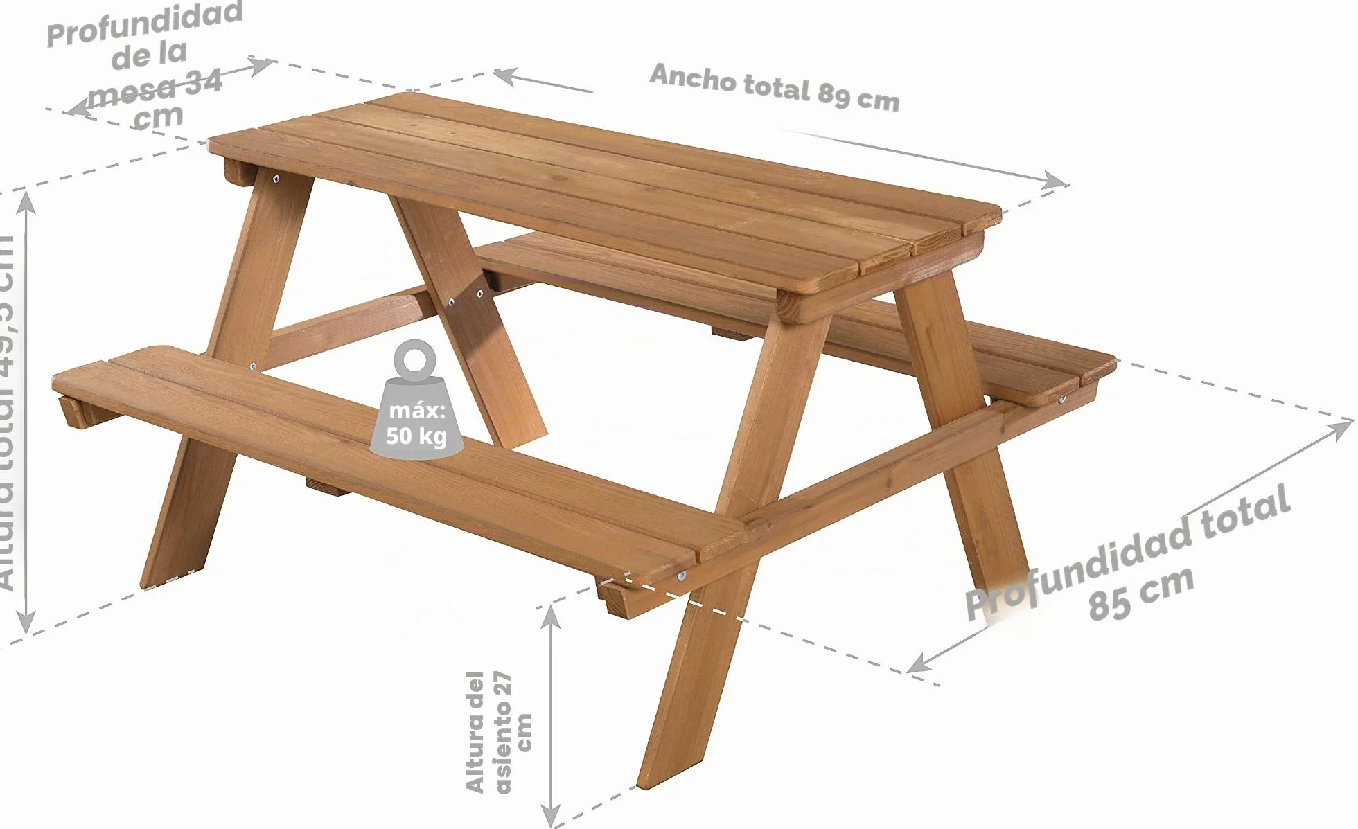 Mesa de Picnic para Niños Outdoor Madera Maciza 4 Plazas Teck