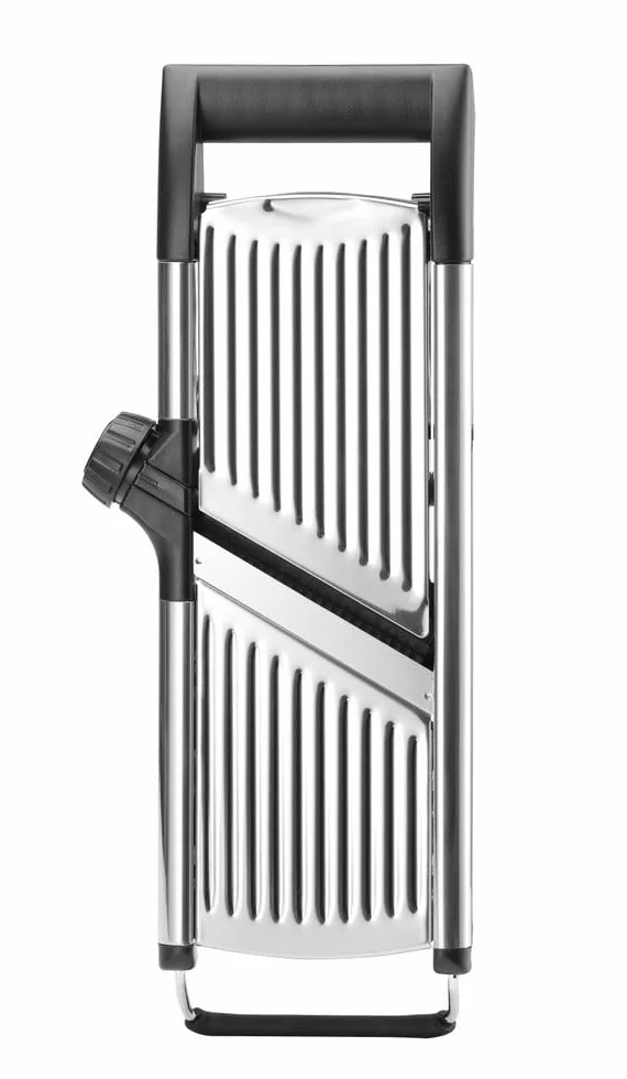 HENDI Cortador de verduras, mandolina de cocina multifuncional, rebanadora manual, 5 cuchillas, soporte antideslizante, 395x125x(h)200 mm, acero inoxidable, polipropileno y ABS