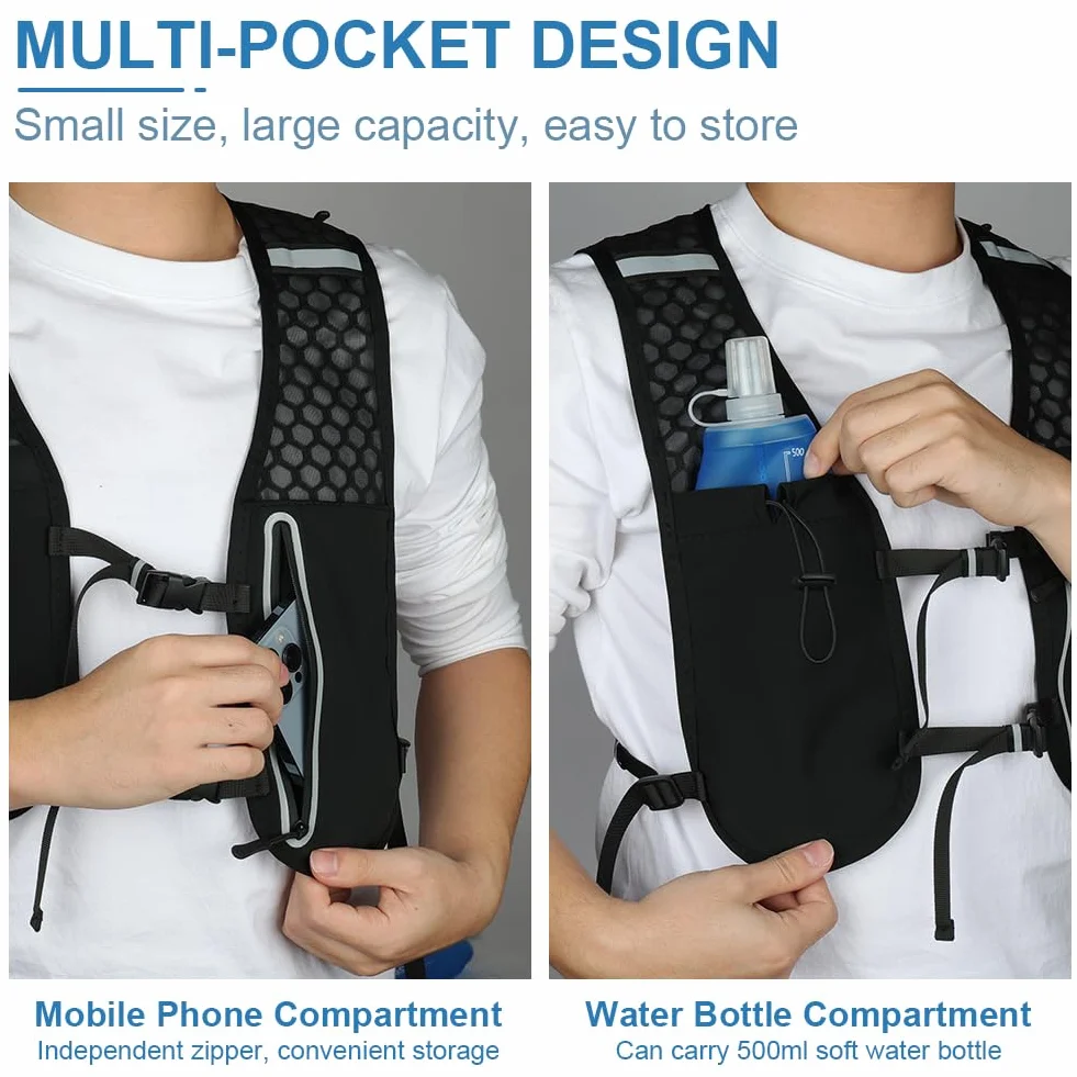 Chaleco Running,Multifunción Mochilas de Hidratación,Mochila Hidratación Ligero con Reflectante y Correas Pecho Ajustables,Chaleco Running Mujer Hombre para Correr Trail Marathoner