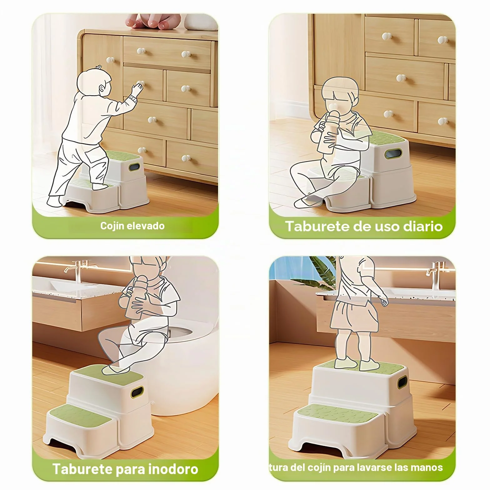 Taburete infantil 2 niveles antideslizante robusto 23 cm alto soporta 113 kg