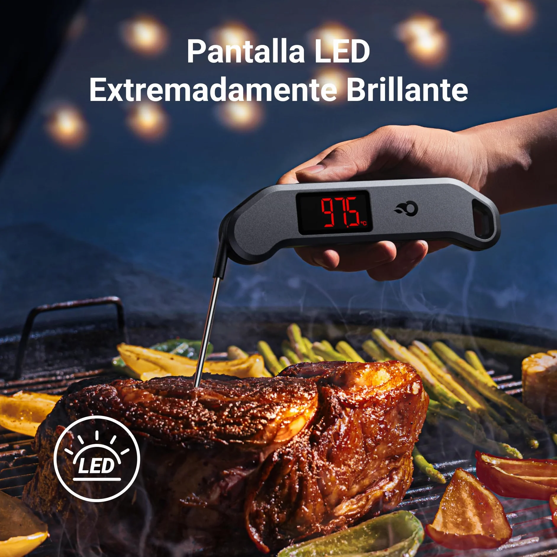 ThermoMaven F1 Stealth Termómetro de Cocina Digital para Carne, Lectura Instantánea en 1 s, Precisión Certificada NIST ±0,3 °C, Impermeable IP65, Pantalla LED Grande, Imán para BBQ, Horno y Plancha