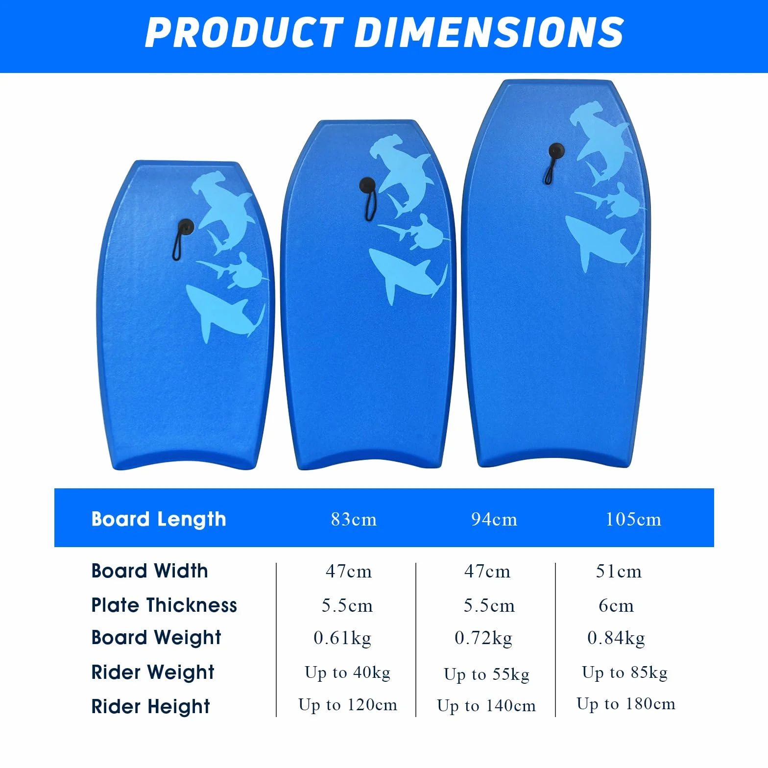 HOMASIS Bodyboard Antideslizante XPE HDPE Tabla Surf Estampado Tiburón Portátil Niños Adultos Azul