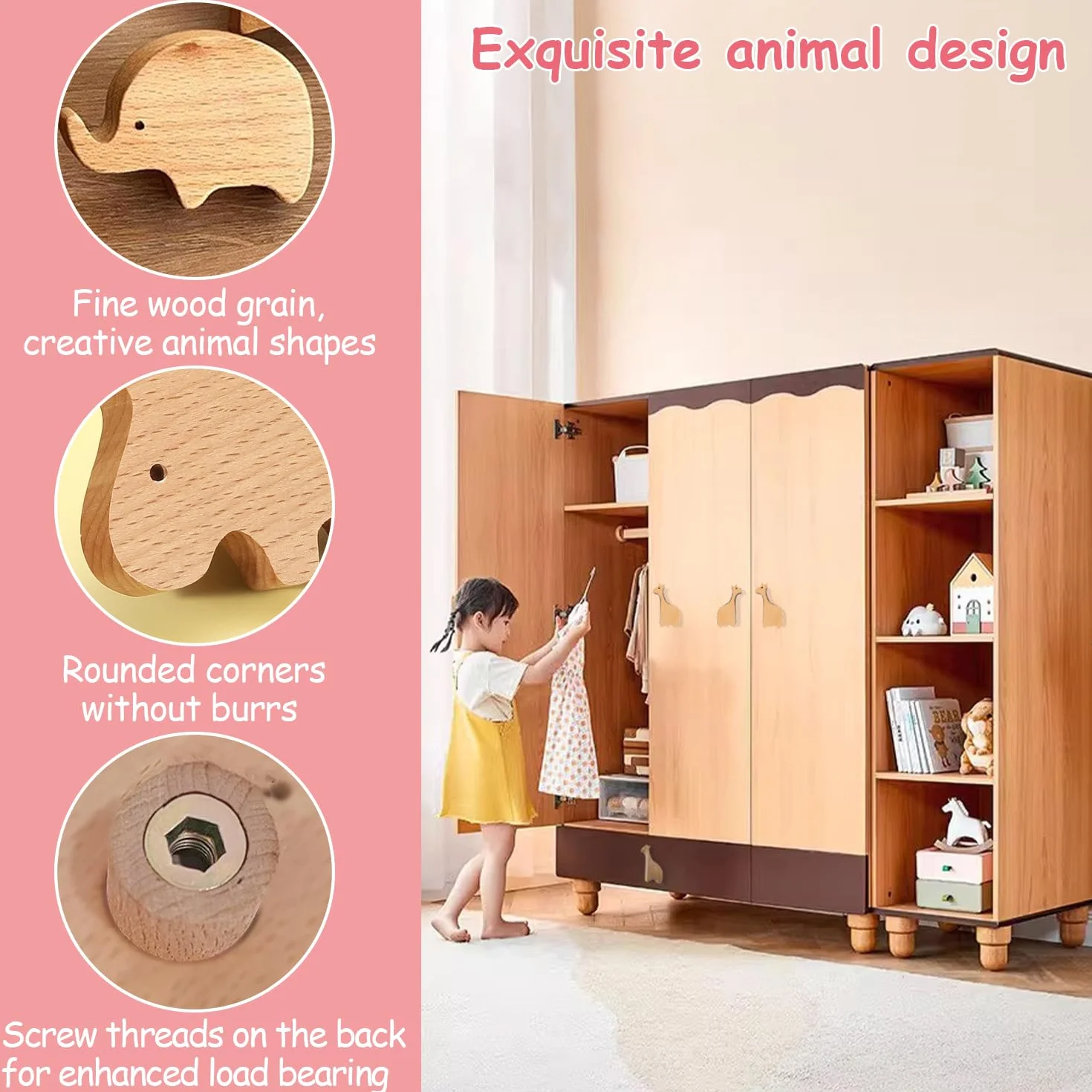 8 piezas Pomos y Tiradores Cajones Infantiles Madera, Tiradores Decorativos de Animales para Armario, Bebe Habitacion, Niños.