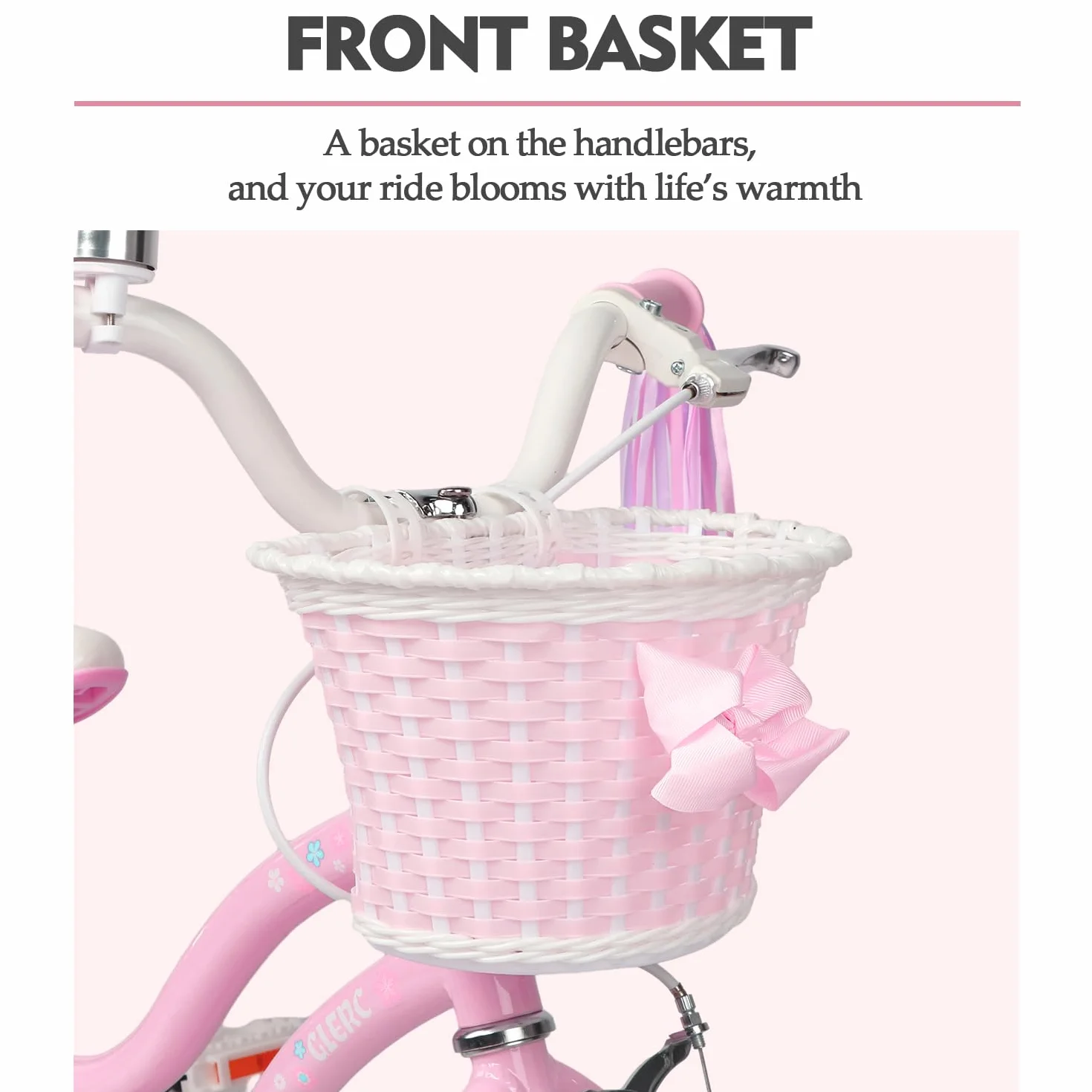 Glerc Bicicleta Infantil 12 14 16 Pulgadas Estilo Princesa para Niñas 2-8 Años con Pompones Cesta Ruedines Rosa Azul Lila Melocotón