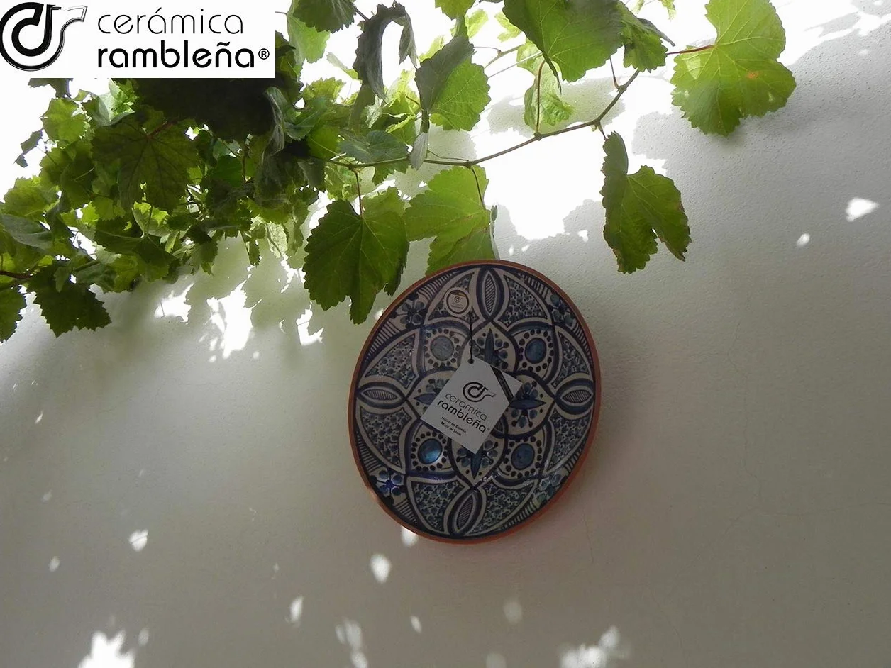 Plato Decorativo de Cerámica Hecho a Mano Azul 27x27x4,5 cm