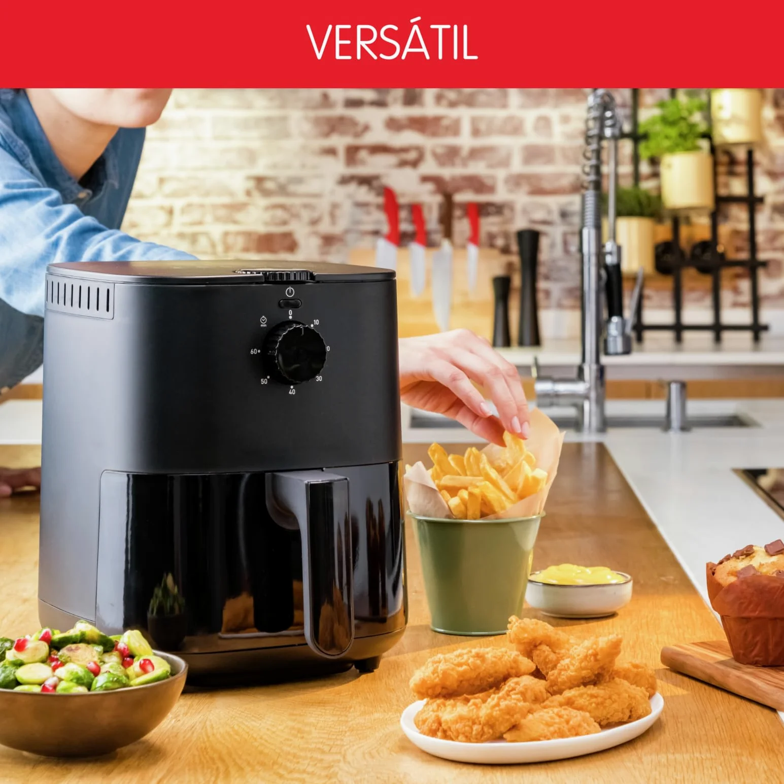 Moulinex Easy Fry Essential 3.5 L EZ1308 Freidora de Aire Caliente, con Poco o Sin Aceite, Controles manuales, 5 Programas, Comidas Sanas, Capacidad 1 Kg, Hasta 4 personas, Compacto, Color Negro