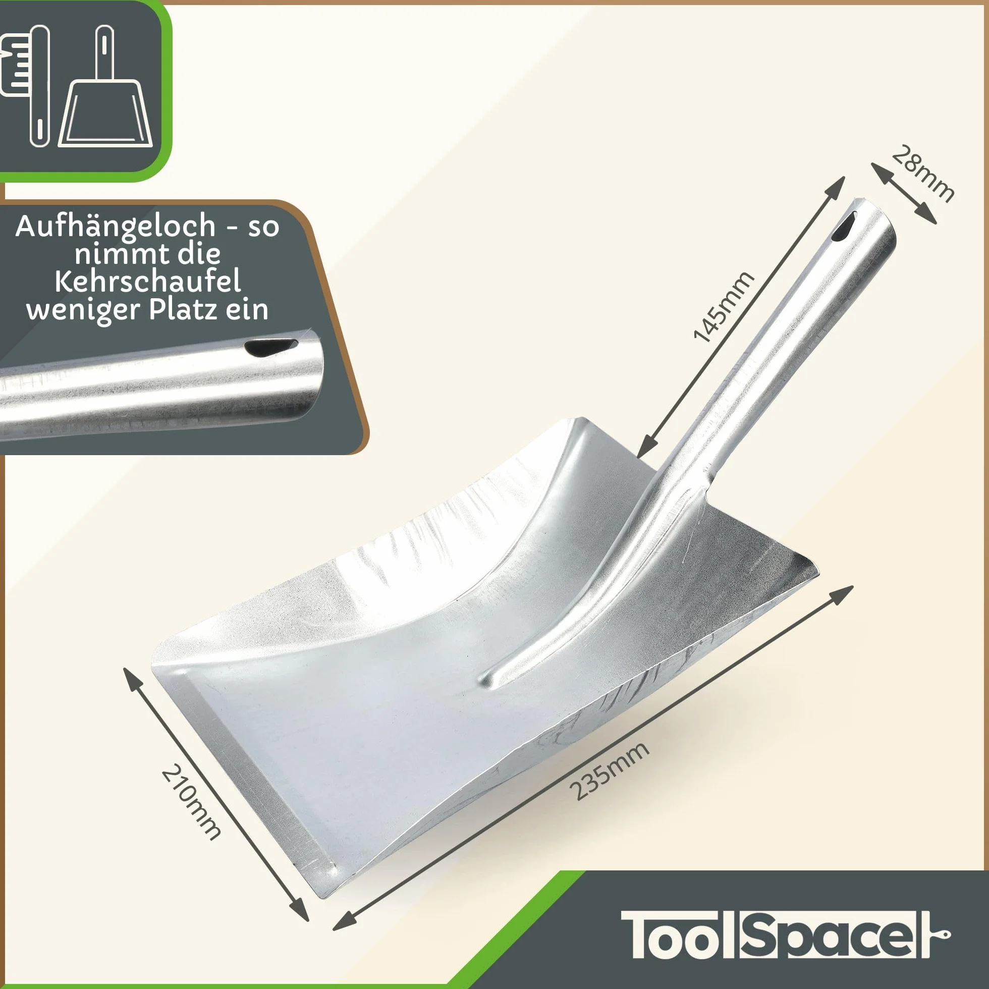 ToolSpace Juego de 2 Piezas Recogedor y Cepillo de Mano Cerdas Sintéticas Madera de Haya Acero Inoxidable