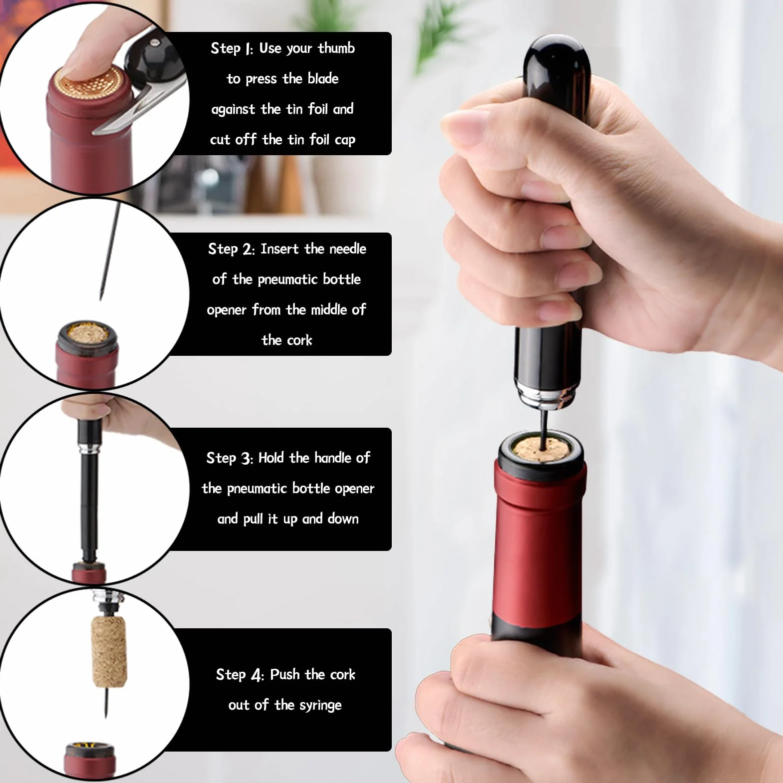 1 abridor de vino a presión de aire 2 en 1 con cortador de papel abridor de botellas, sacacorchos portátil para viajes, ideal para camping, fiestas, bares, regalo para amantes del vino.