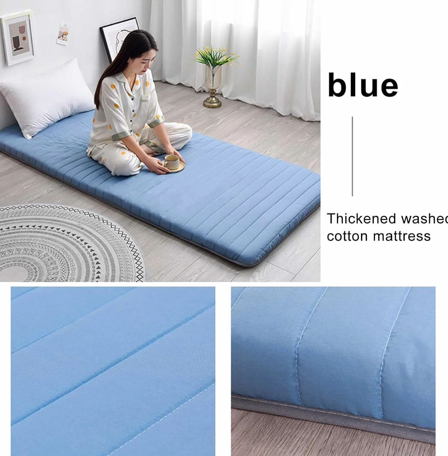 Colchón Individual para El Suelo con Bolsa De Almacenamiento Al Vacío Reutilizable - Tatami Japonés Colchoneta Futón De Algodón Enrollable Cama De Invitados Plegable (90x190CM,Rosa)