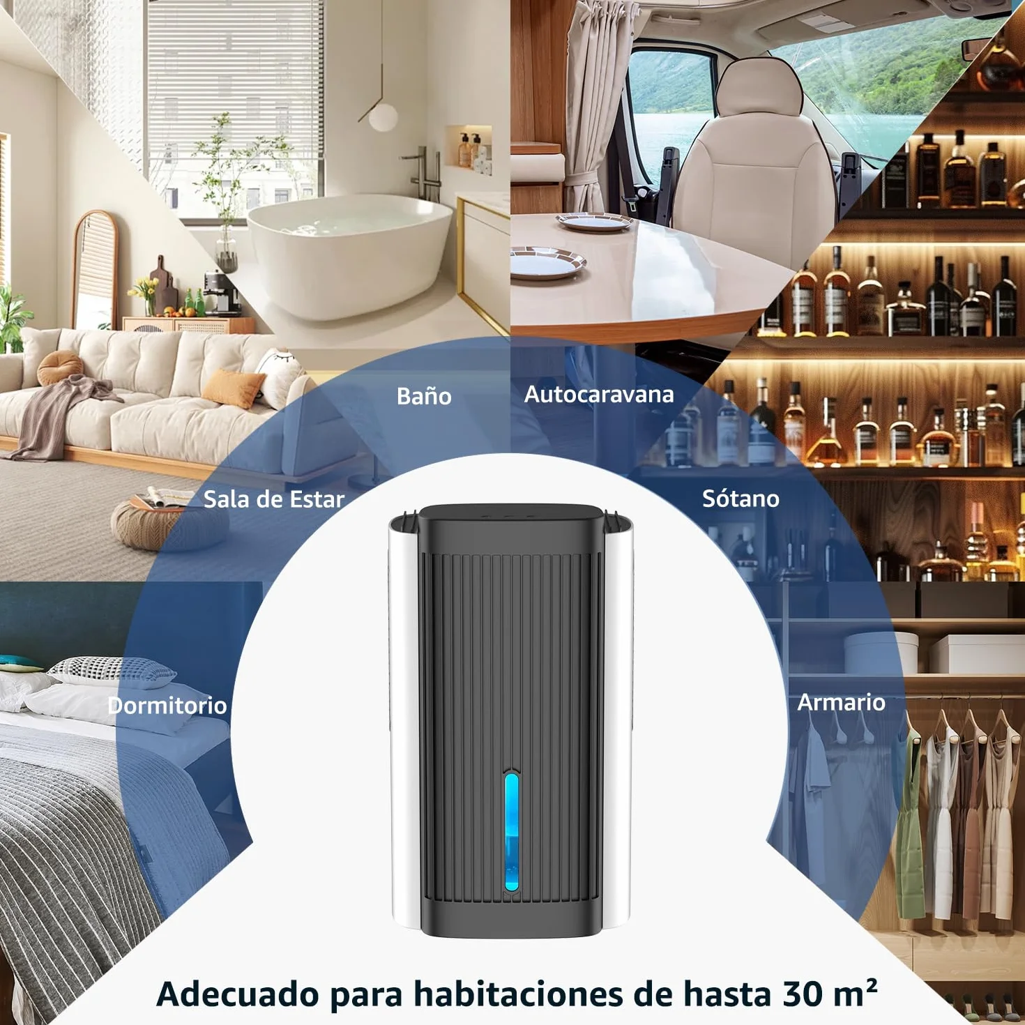 Deshumidificador Eléctrico 1,1 L – Deshumidificador Silencioso < 28 dB con Apagado Automático, Modo Sueño & Luz Nocturna, para Hogar, Baño y Sótano (blanco y negro)