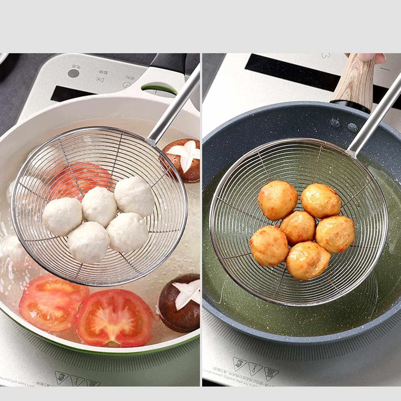 Skimmer de cocina, colador de acero inoxidable, colador de sartén de restaurante de cocina familiar, comida frita, verduras, colador de wonton (Size : L)