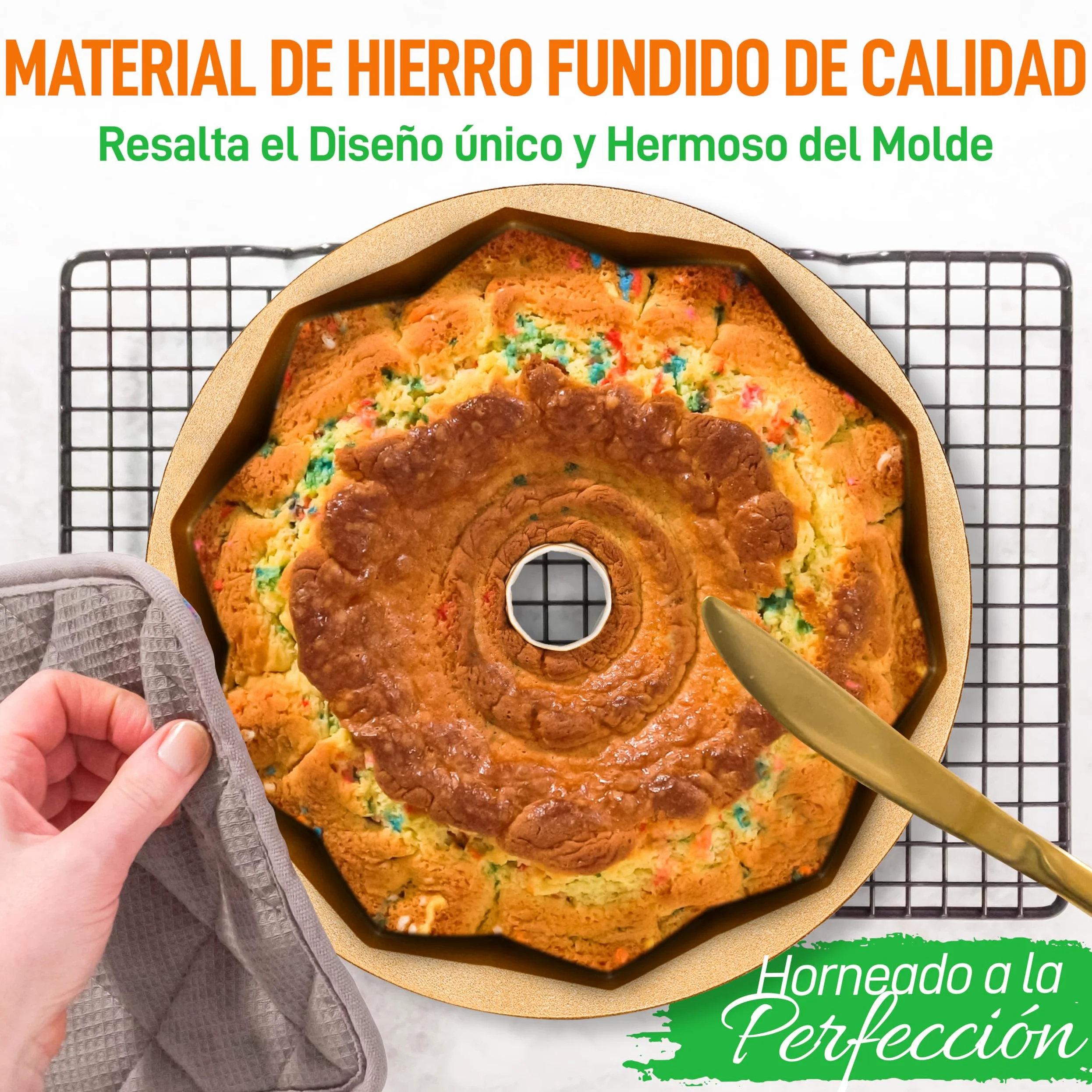 NutriChef molde bundt redondo antiadherente, Aluminio fundido, 23 cms, Diseño aro francés, Bandeja para horno, Bizcochos y tartas, Repostería casera, Cocción uniforme, Fácil de limpiar