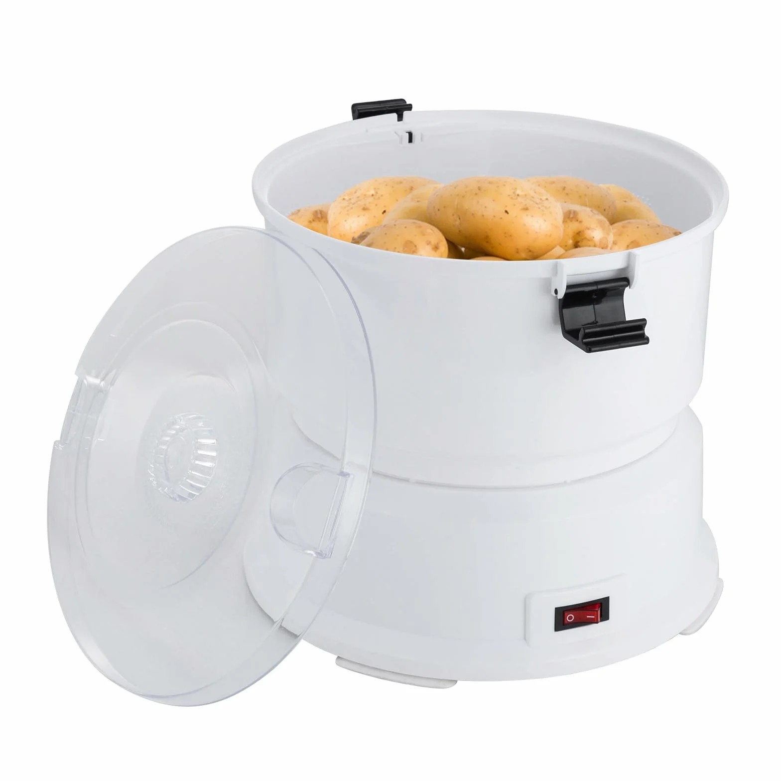 Pelador eléctrico de patatas, 85 W, pelador de patatas, gran capacidad 0,8 kg, 2-4 minutos rápido, acero inoxidable 430, tapa transparente, antideslizante, ideal para cocina restaurante, 25,5 x 27 cm