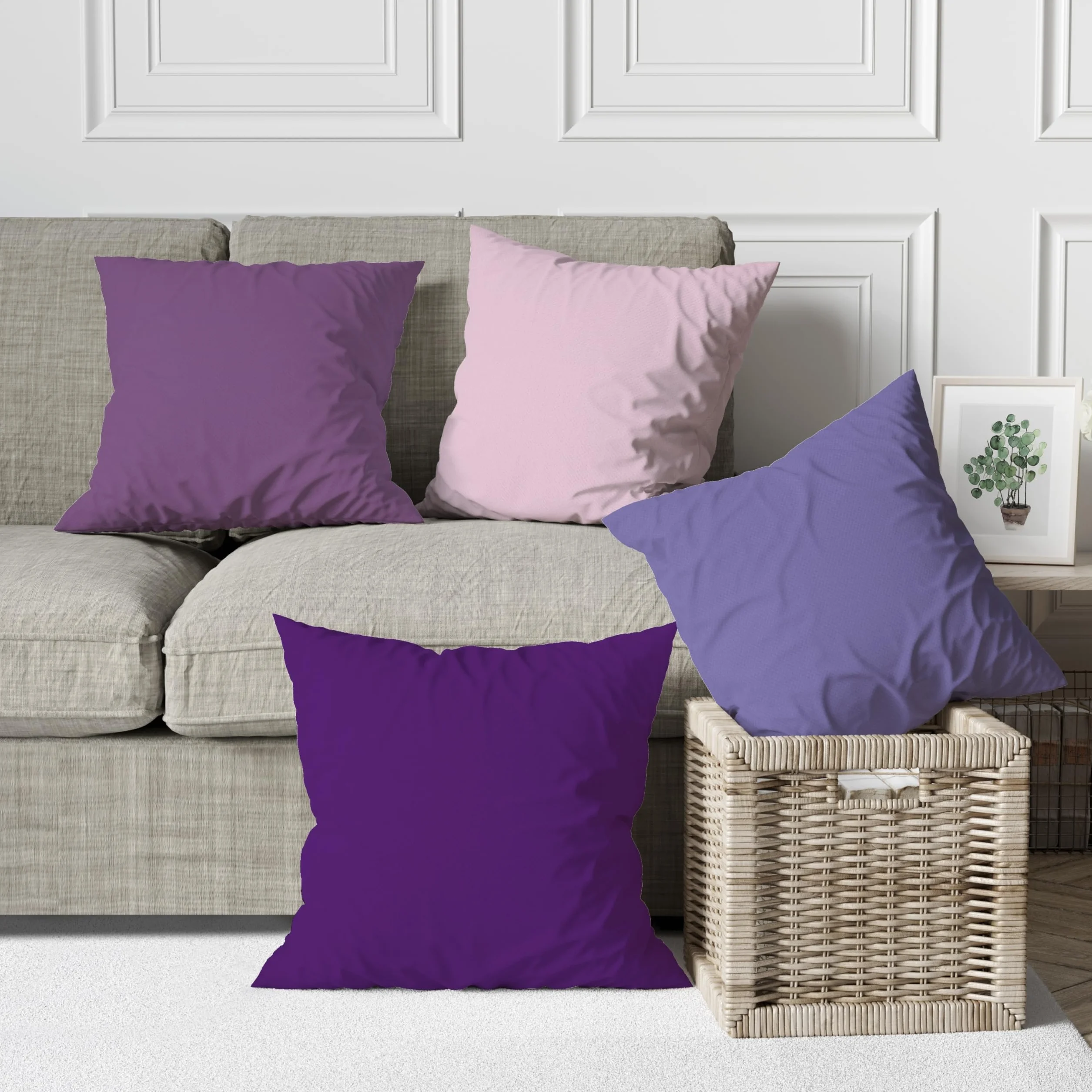 Fundas de cojín de lino para sofá Lavanda Morado Degradado 60x60cm Juego de 4