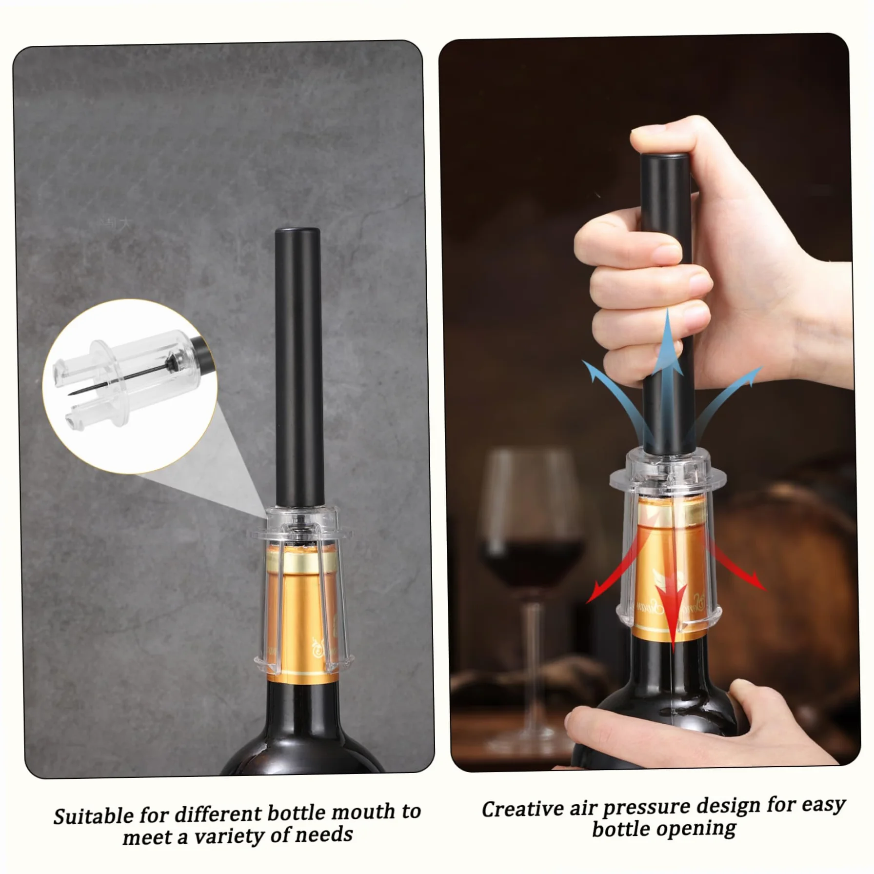 Abridor de Botellas de Vino, Bomba autocentrante para abridor de Vino, Manual de presión de Aire fácil de Usar para Corcho Rojo