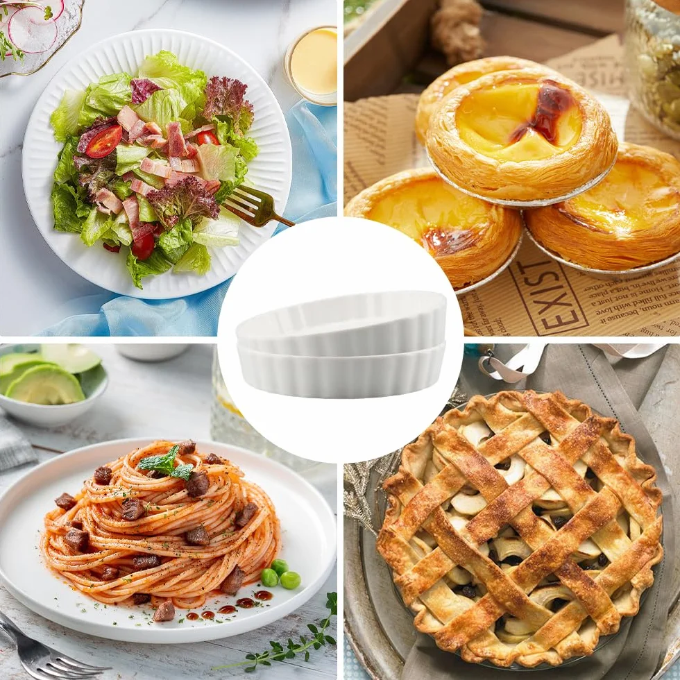 Juego de 2 platos de porcelana blanca para quiche de 18 cm, plato redondo de cerámica para tartas, pizzas, pastas, tartas y quiche (blanco)