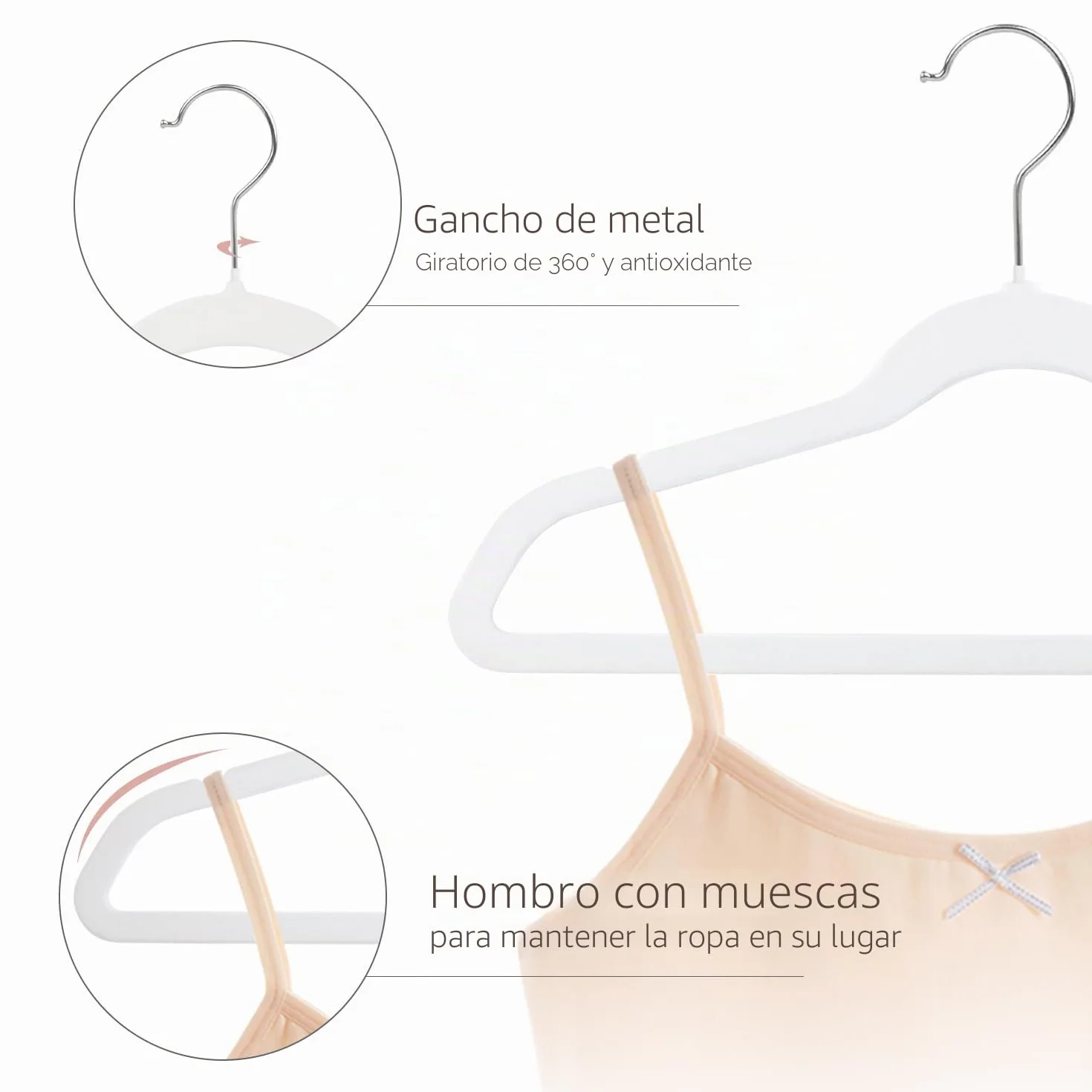 ManGotree 32 Perchas de Terciopelo para Niños de 35 cm, Ultrafinas Con Gancho Giratorio de 360°, Antideslizantes de Fieltro para Jóvenes, Resistentes y Duraderas (Blanco)